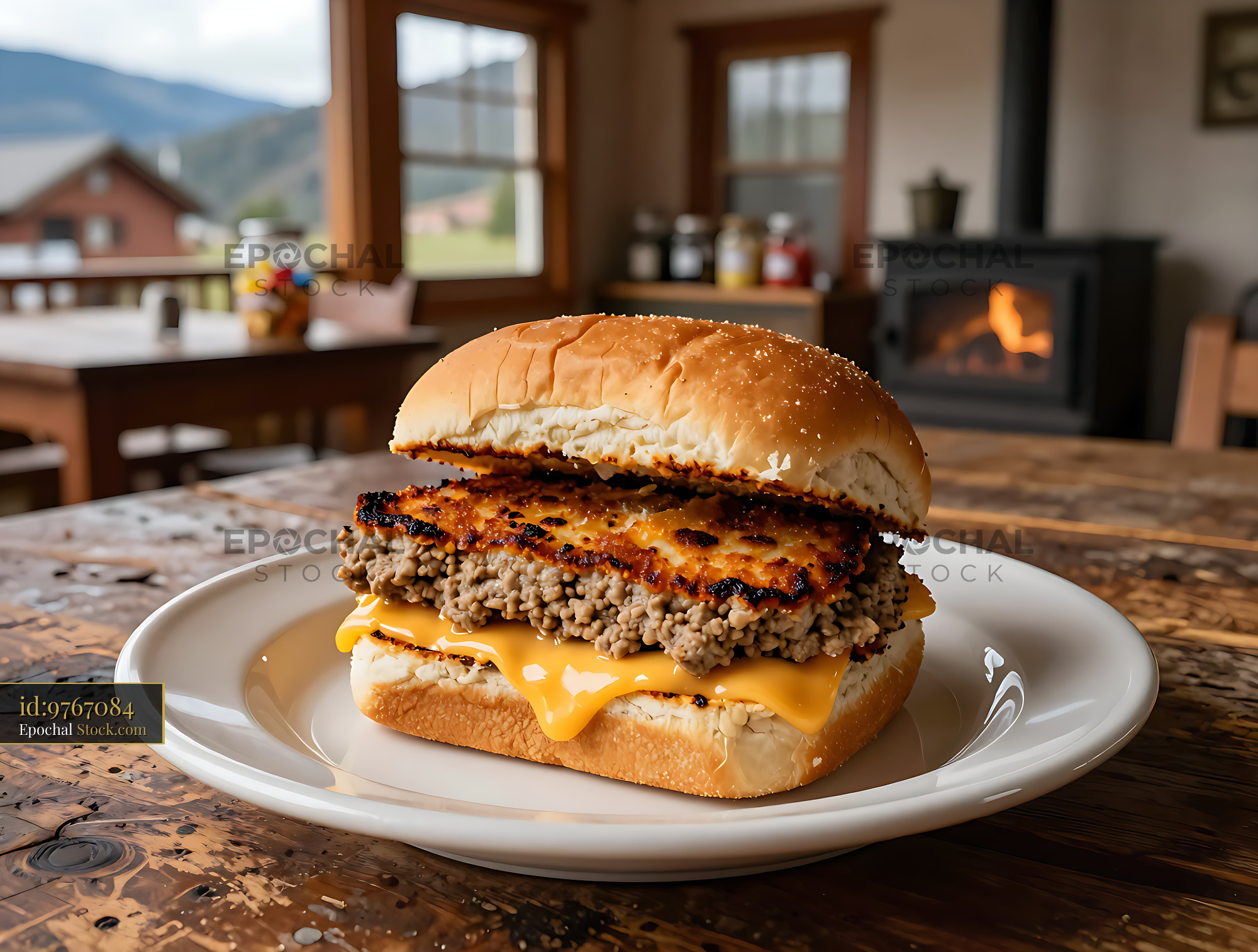 Livermush Sandwich with Cheese in Mountain Lodge - stock photo