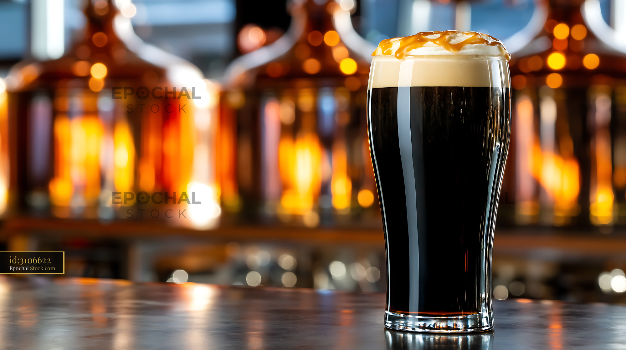 Pint of Stout Beer with Creamy Head at Bar - stock photo