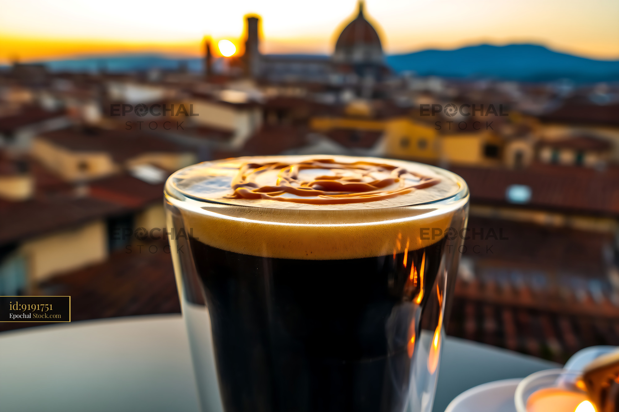 Nitro Caramel Coffee Overlooking Florence Skyline - stock photo