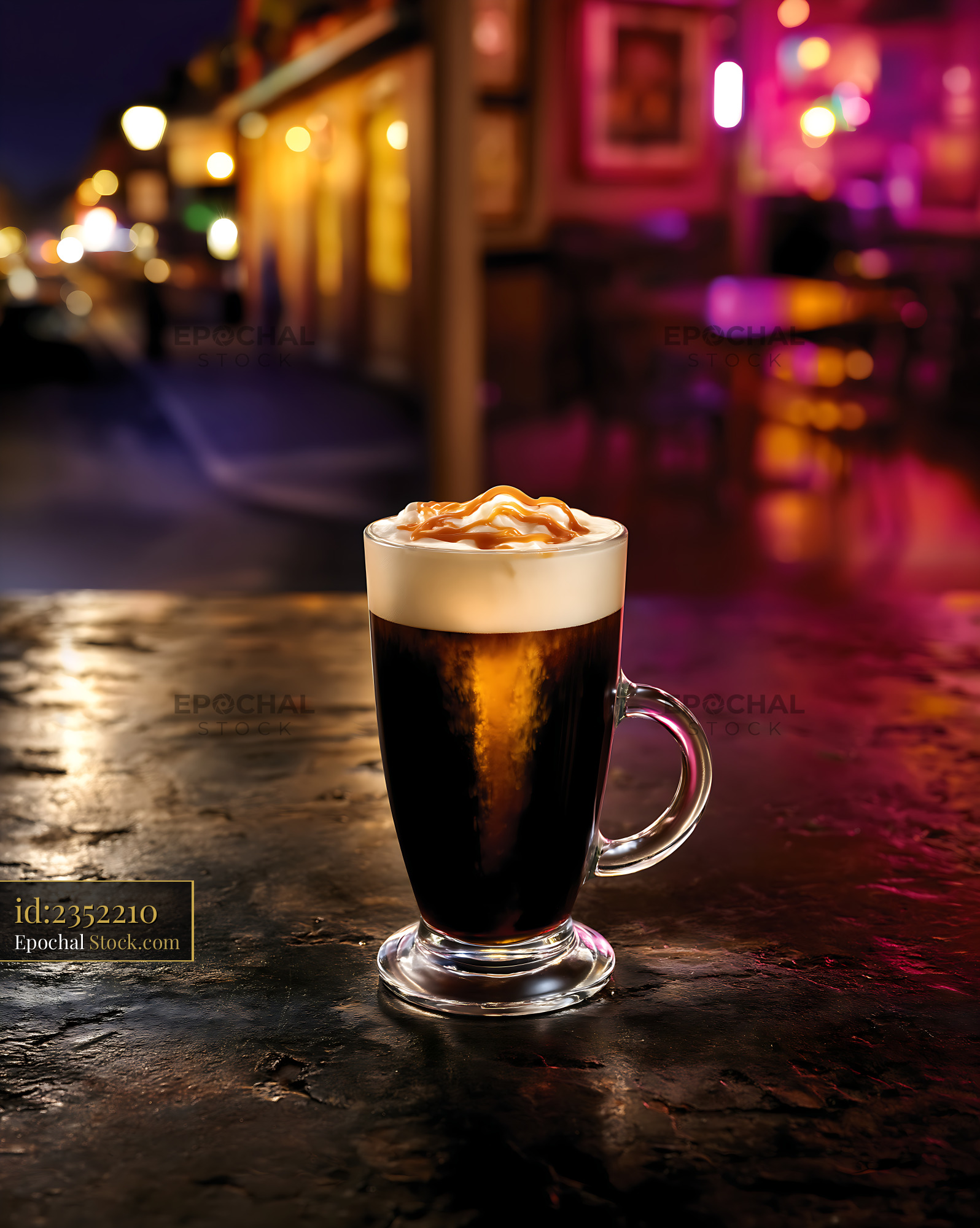 Nitro Caramel Coffee on Neon Urban Street - stock photo