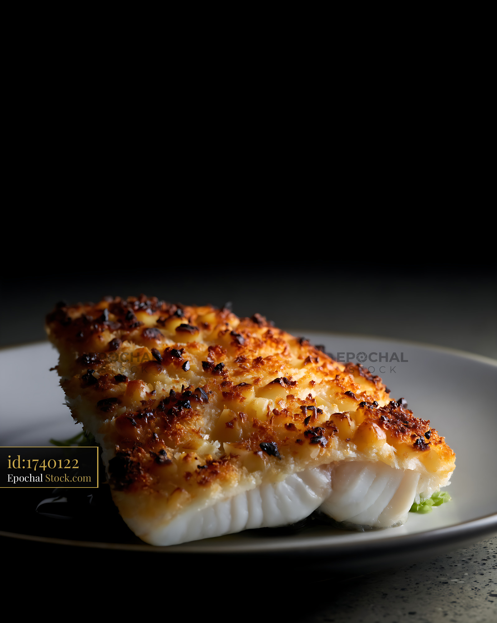 Macadamia Crusted Fish Fillet on White Plate - stock photo