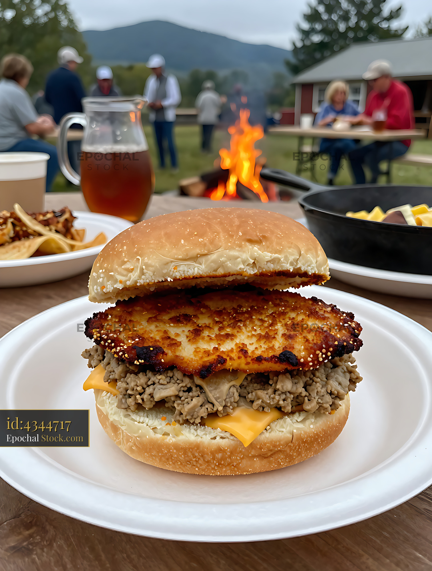 Livermush Sandwich at Outdoor Campfire Picnic - stock photo