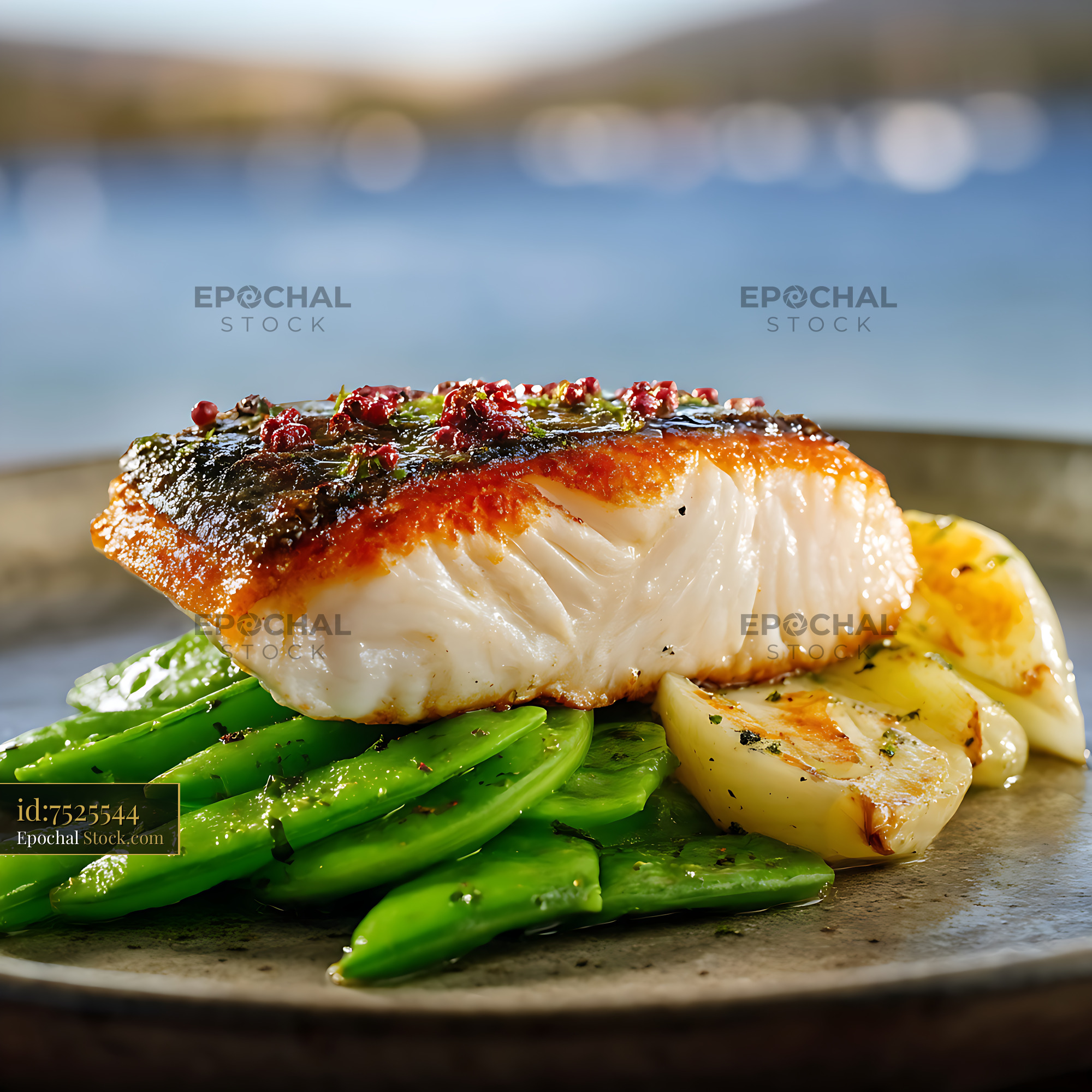 Murray Cod Fillet with Green Beans and Potatoes - stock photo