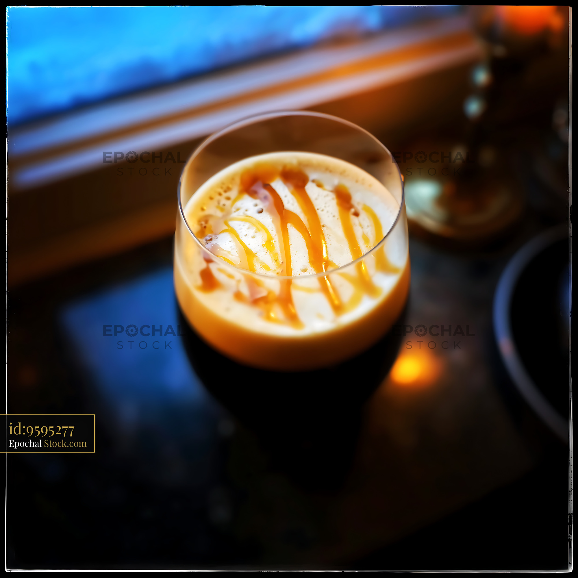 Nitro Caramel Coffee Drink with Latte Art - stock photo