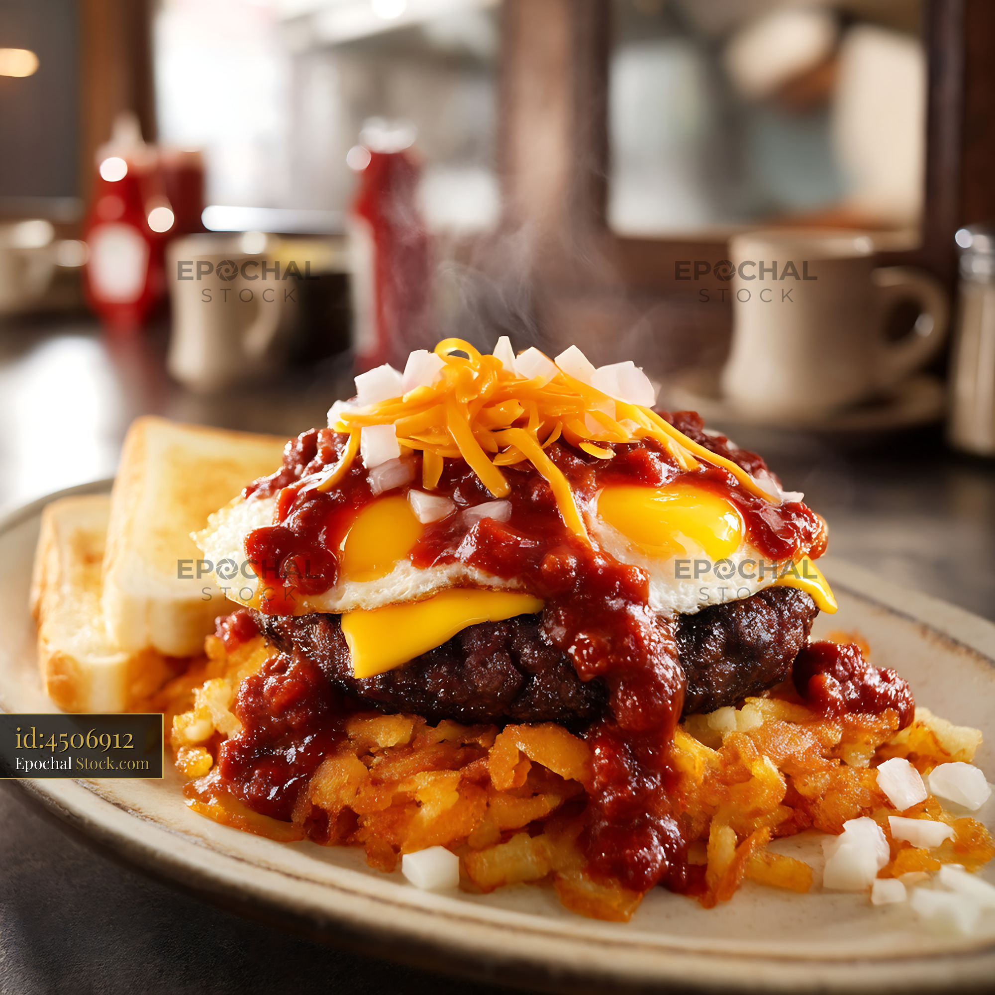 St. Louis Slinger Fried Eggs Gourmet Breakfast - stock photo