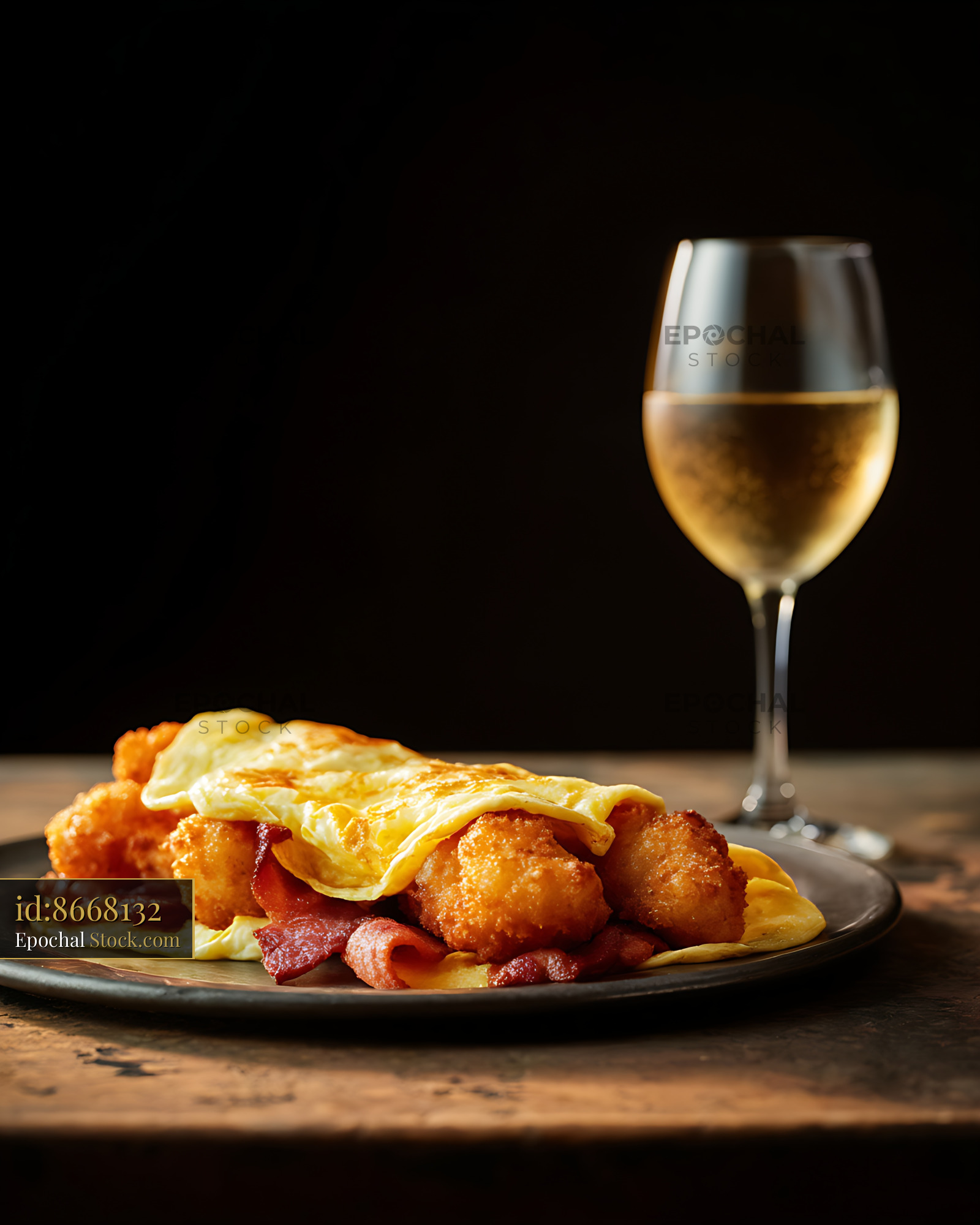 Gourmet Shrimp Omelet with White Wine Pairing - stock photo