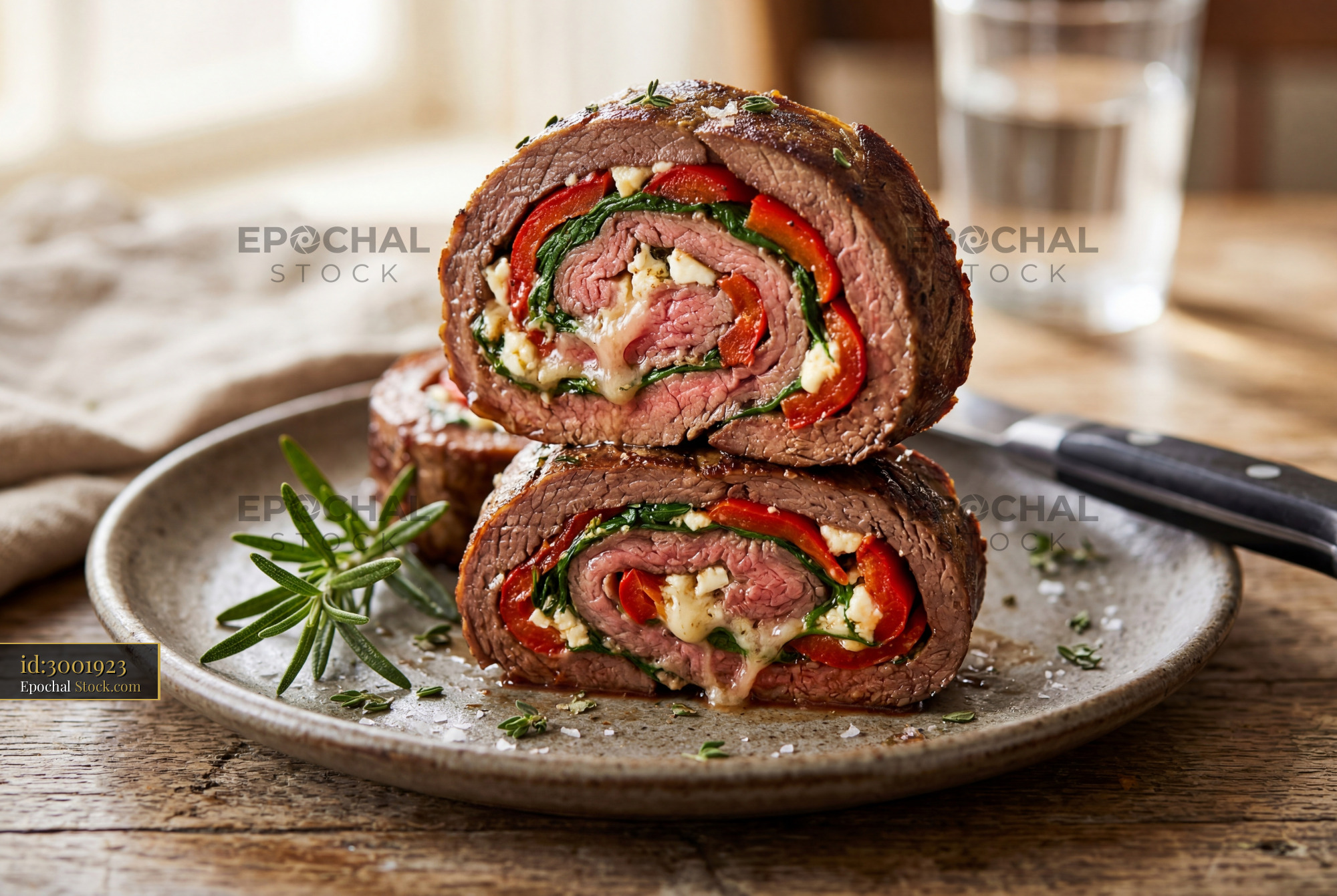 Sliced Beef Roulade with Spinach and Peppers - stock photo