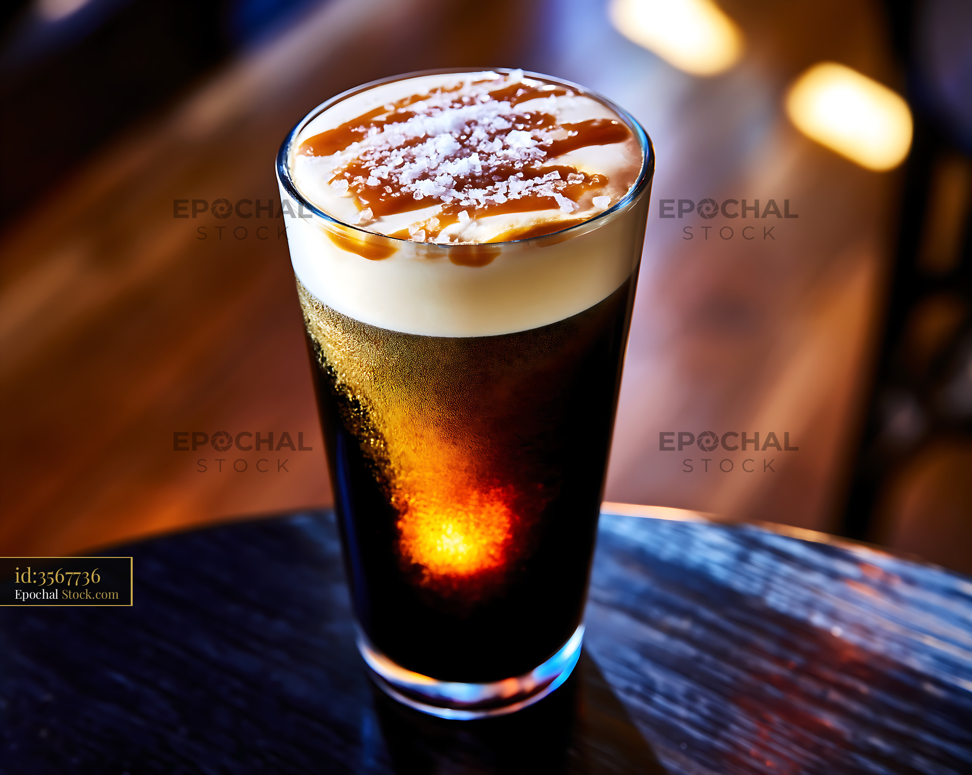 Nitro Caramel Coffee with Creamy Head - stock photo