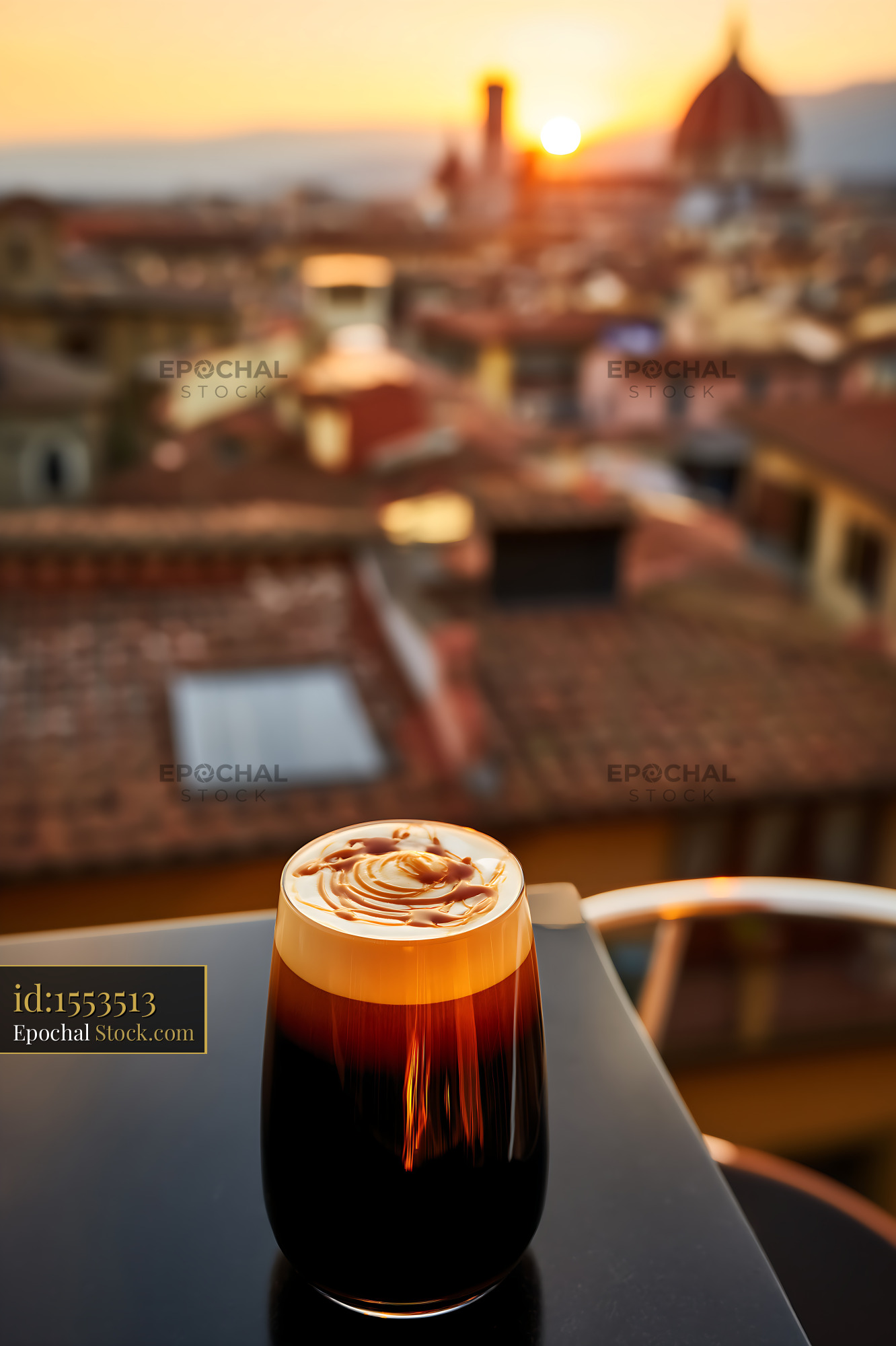 Nitro Caramel Coffee Over Florence at Sunset - stock photo