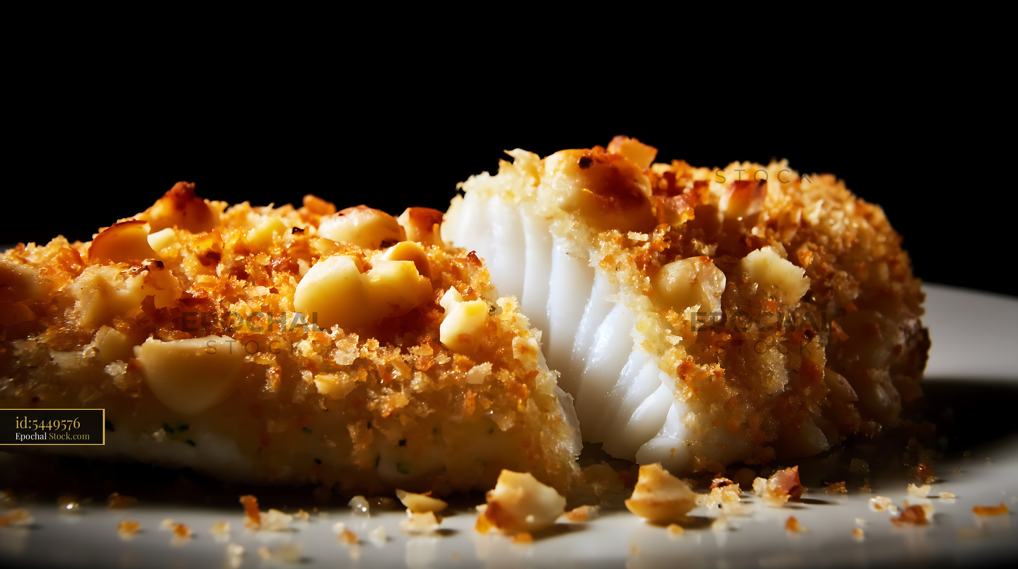 Macadamia Crusted Fish Fillet with Flaky White Flesh - stock photo