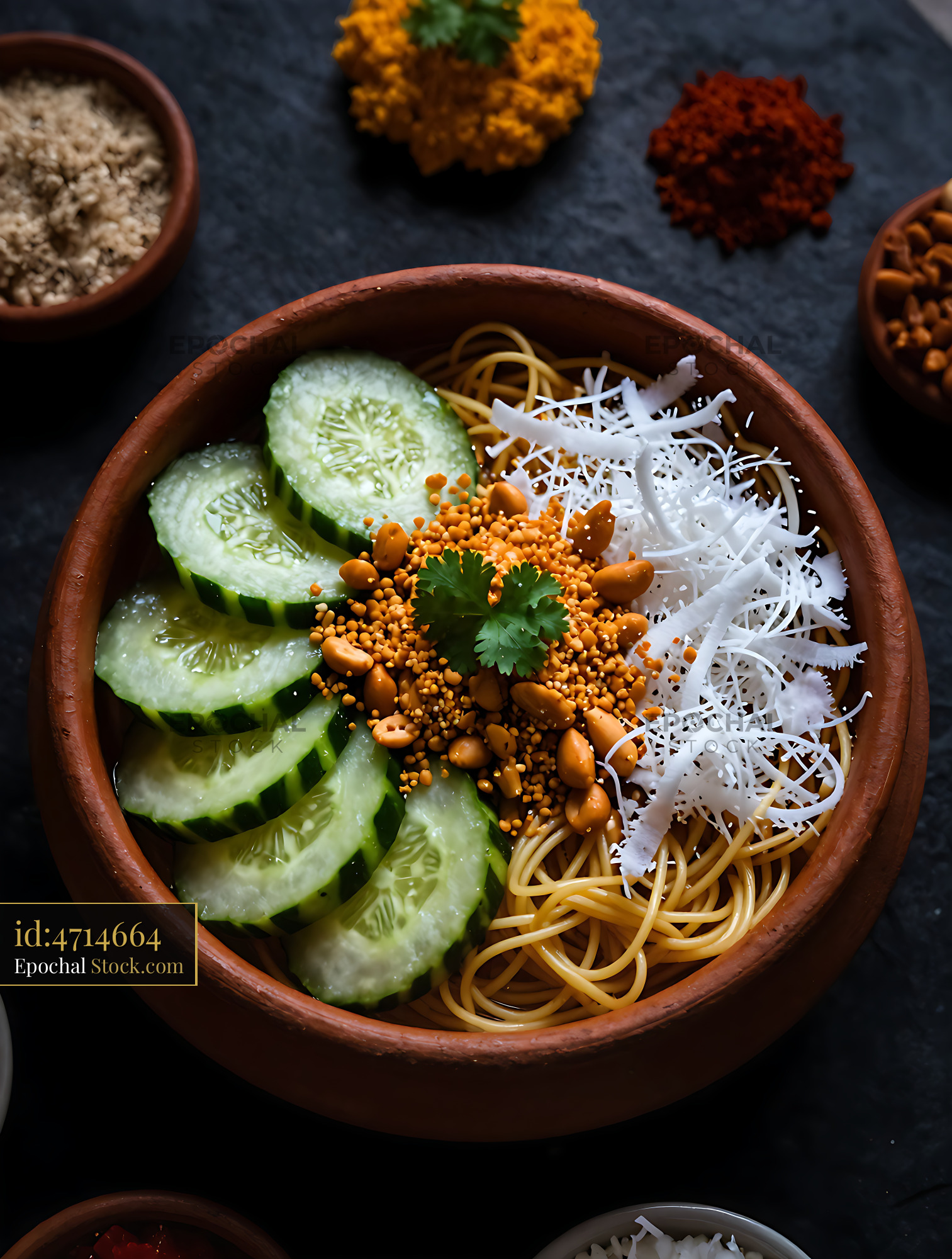 Kakdi Koshimbir Noodle Bowl with Fresh Cucumber - stock photo