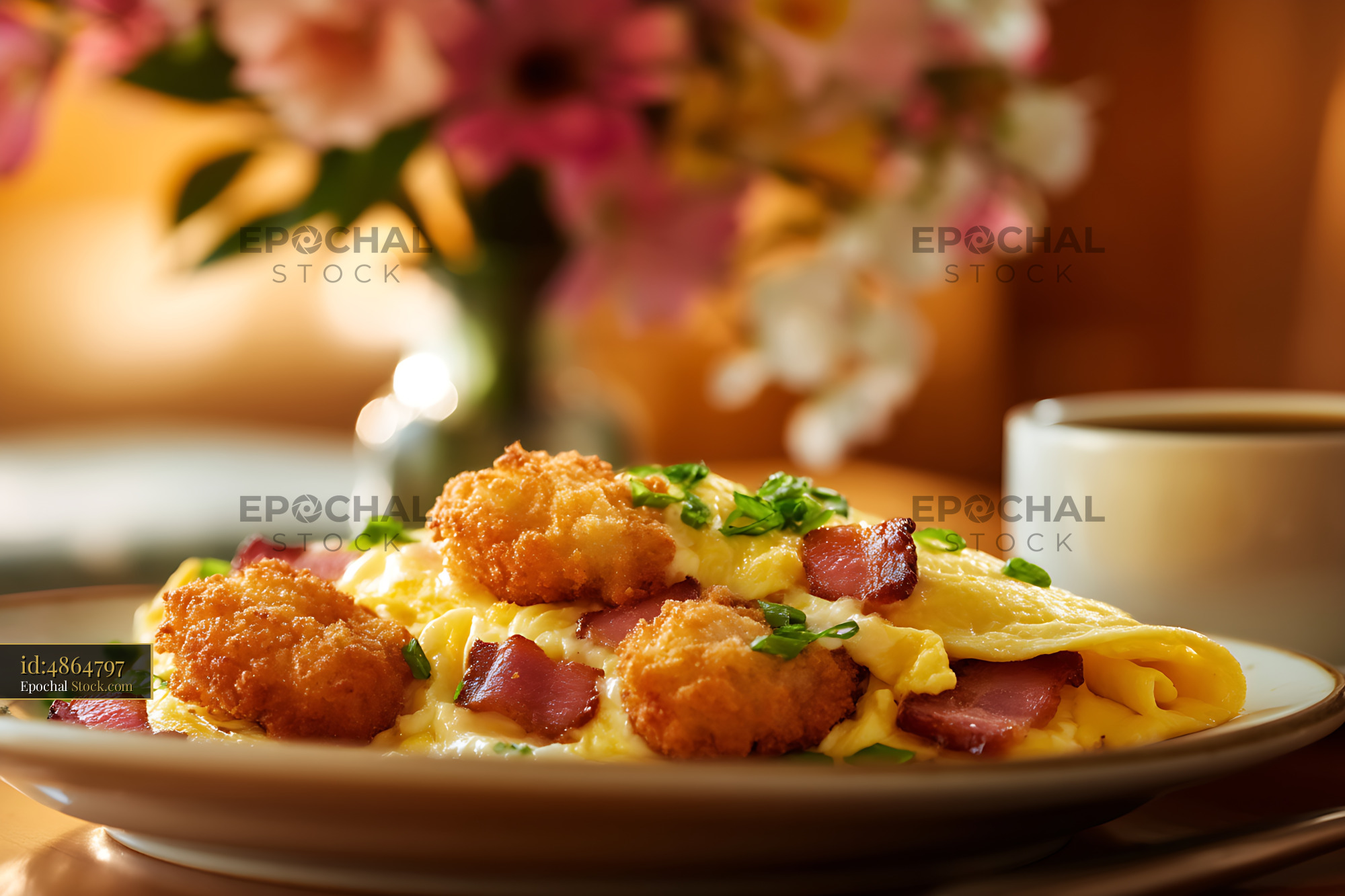 Crispy Shrimp Bacon Breakfast Crepes - stock photo