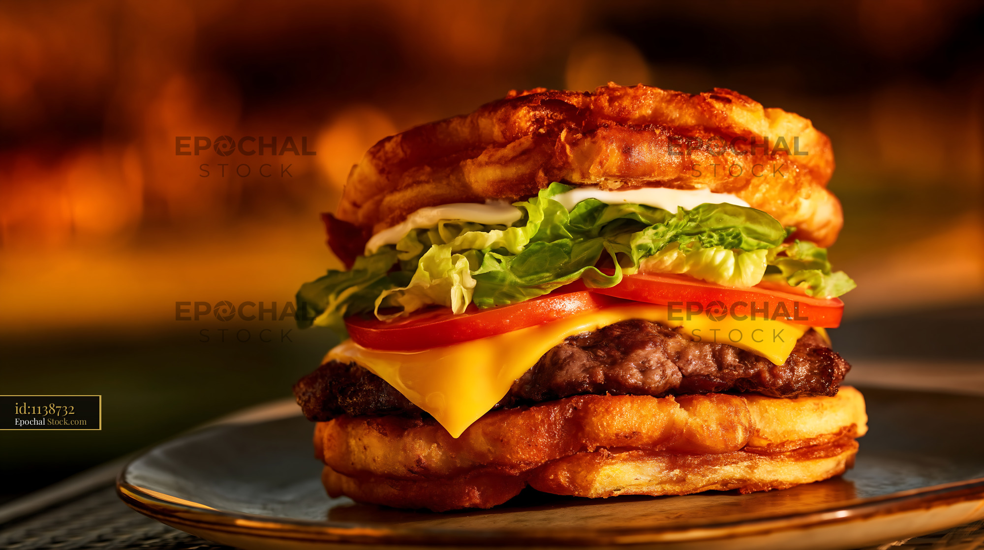 Jibarito Burger with Crispy Fried Plantain Buns and Gourmet Toppings - stock photo