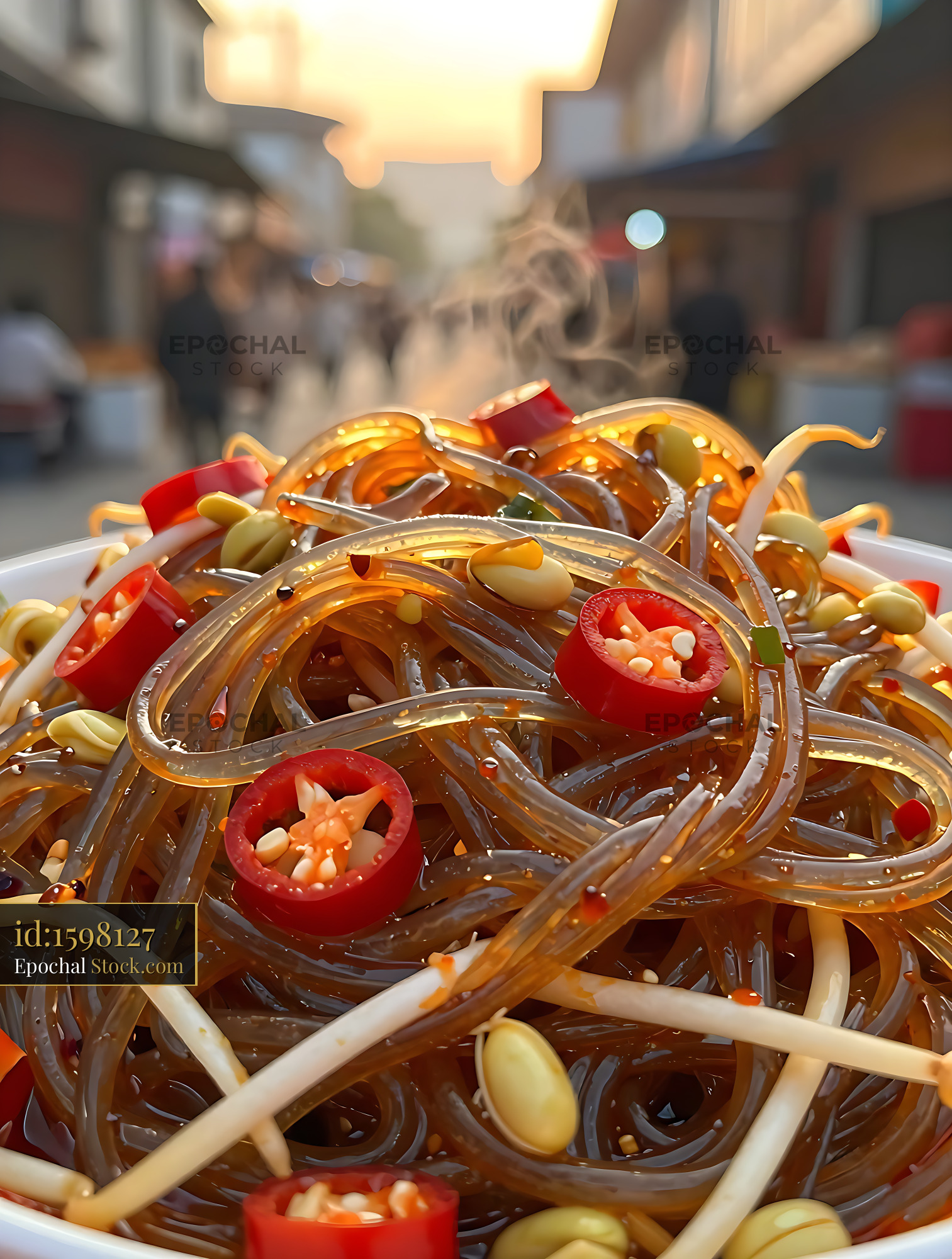 Sichuan Glass Noodle Salad With Chili Peppers - stock photo