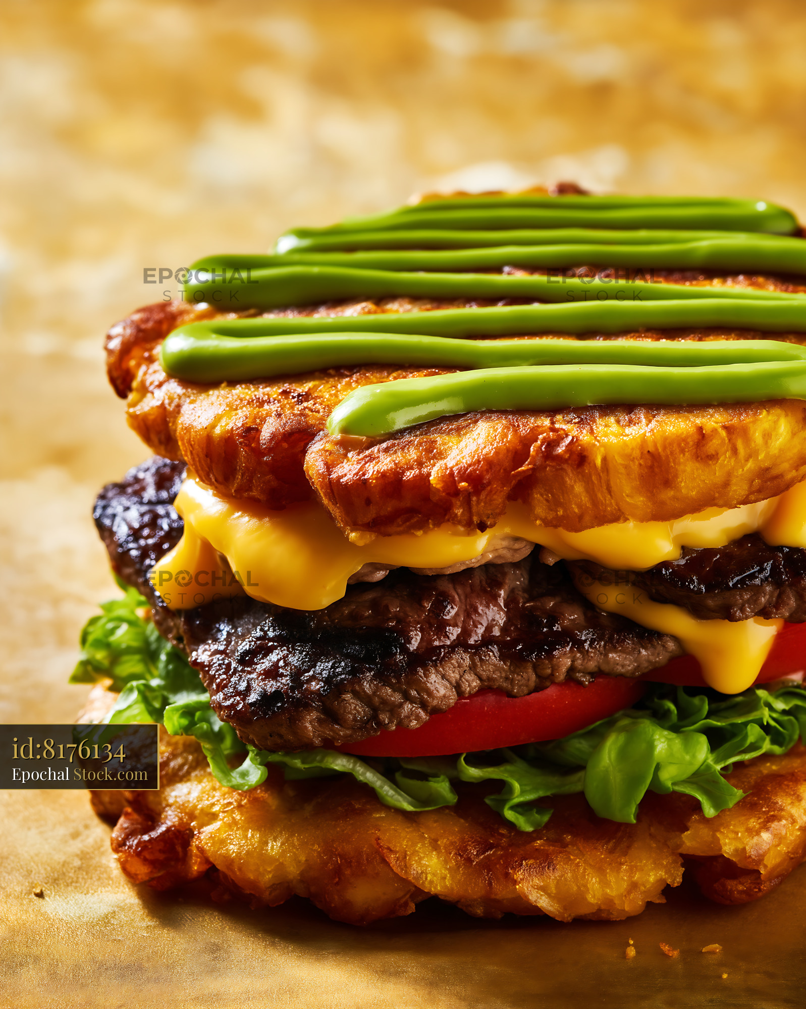 Gourmet Croissant Burger With Melted Cheese - stock photo