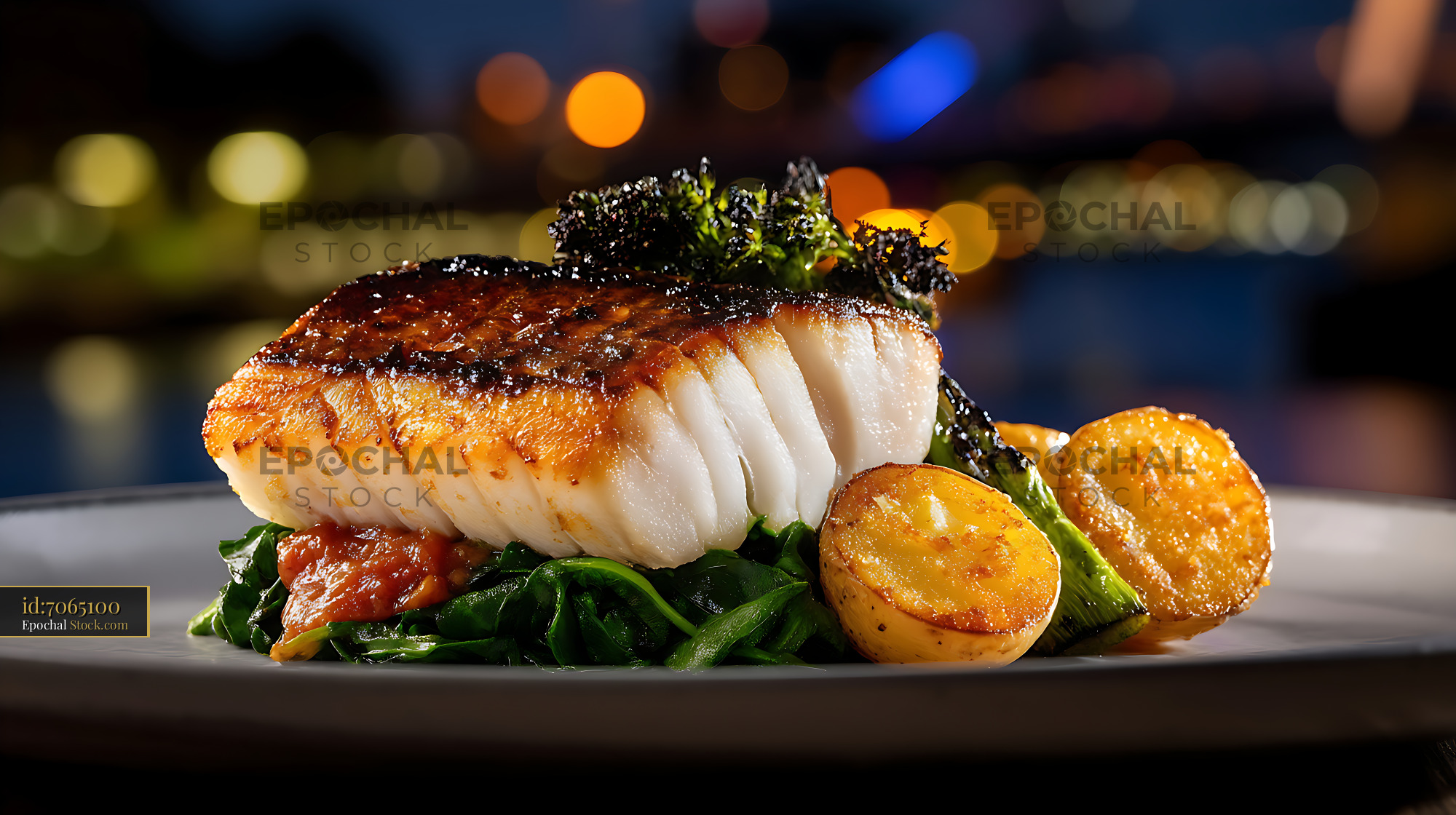 Murray Cod Fillet with Roasted Potatoes - stock photo