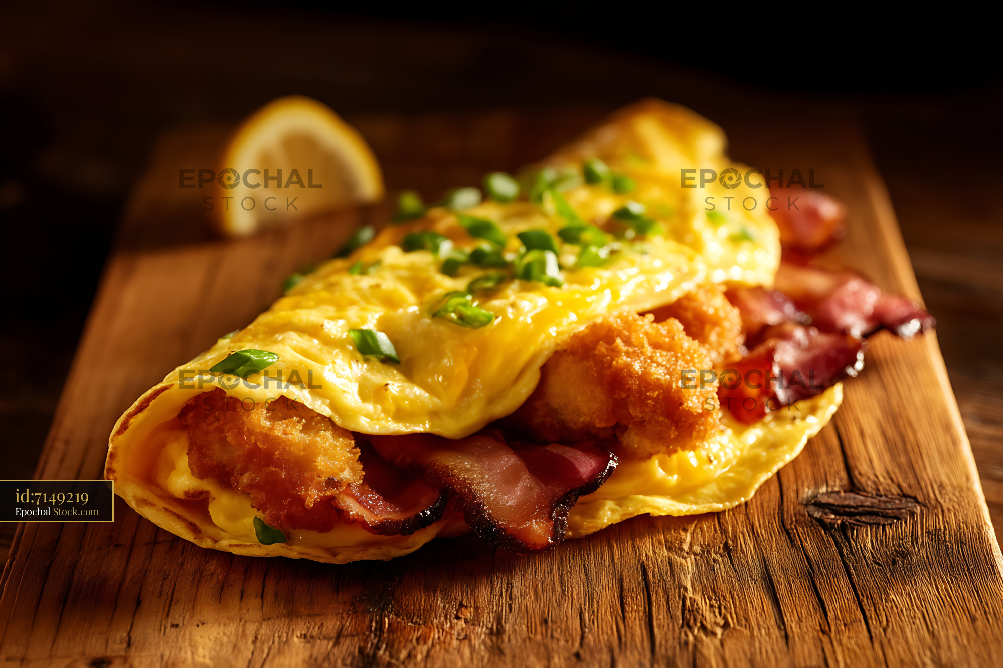 Crispy Fried Chicken & Bacon Omelet - stock photo