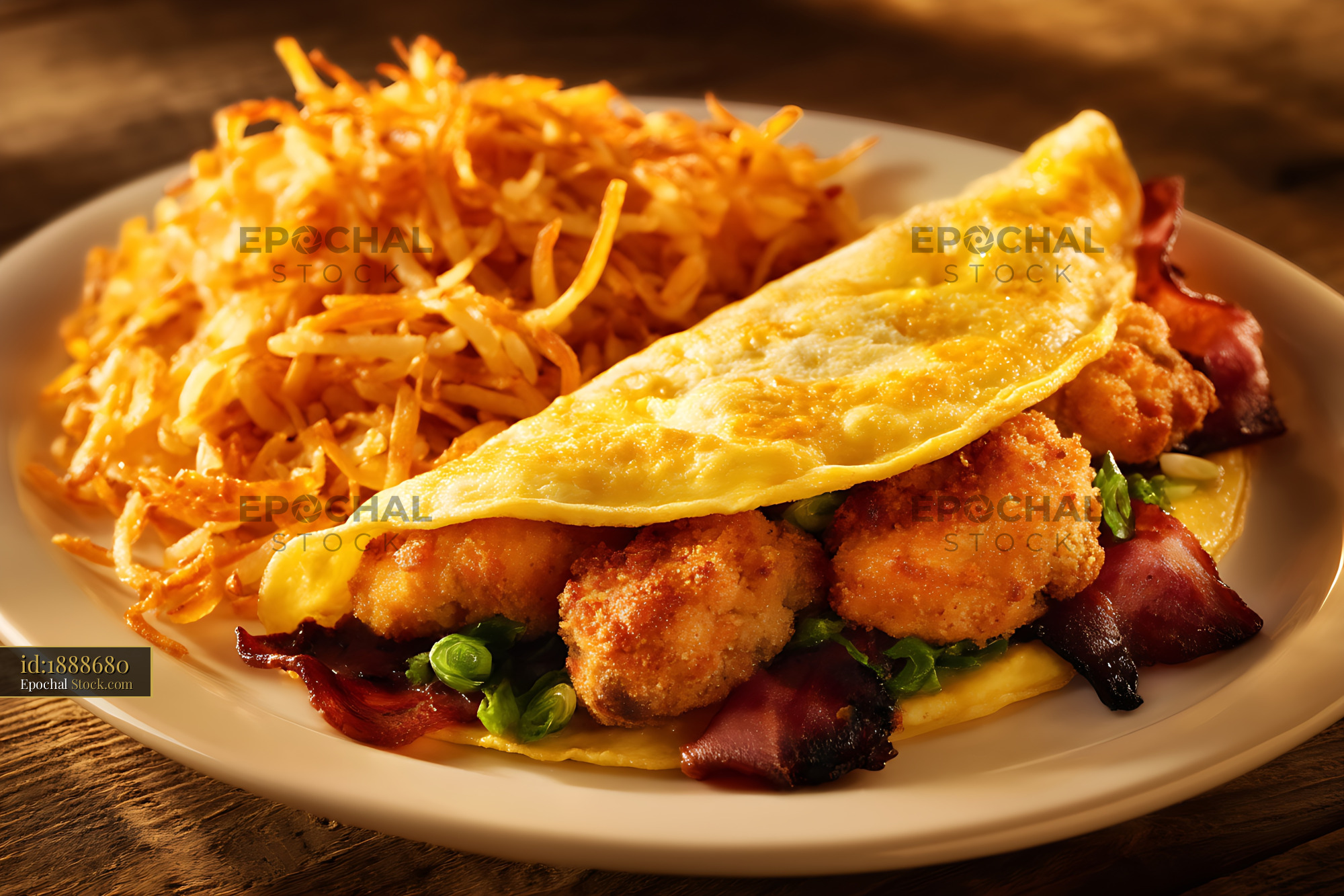 Crispy Fried Shrimp and Fluffy Omelet Breakfast - stock photo