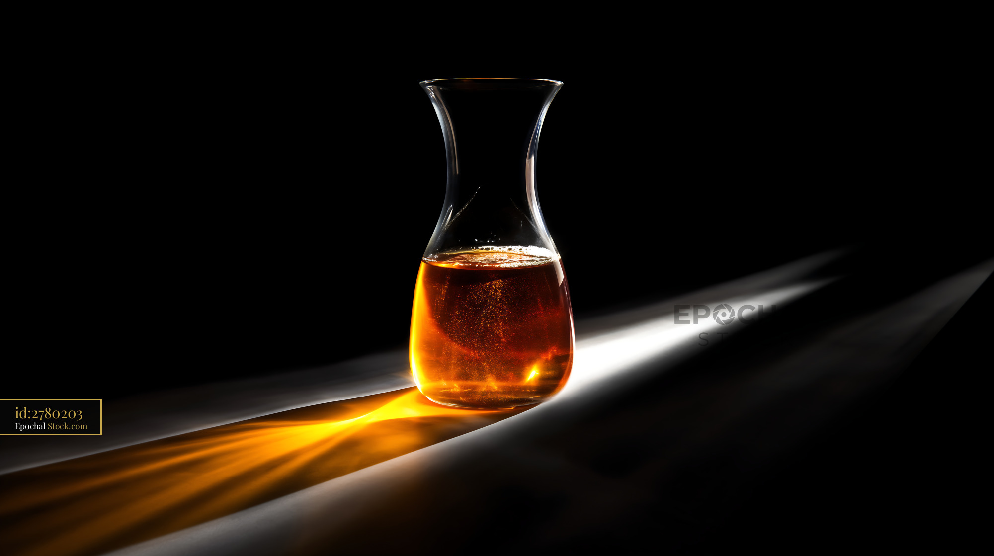 Amber Spirit Carafe Illuminated Against Black - stock photo