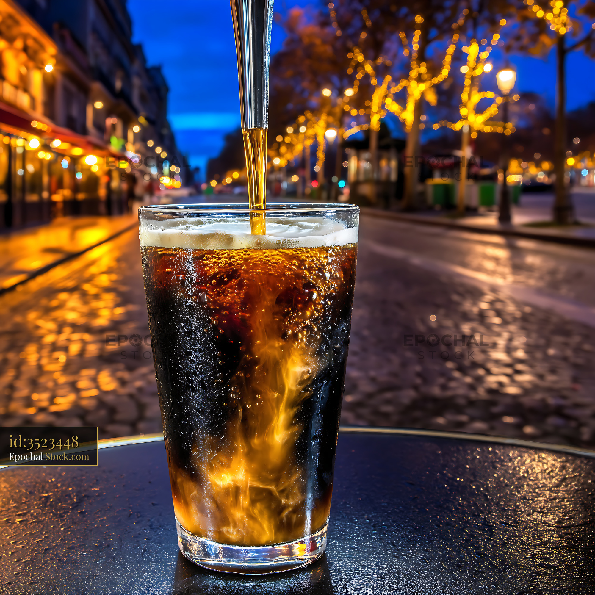 Nitro Caramel Coffee with Bubbles City Street - stock photo