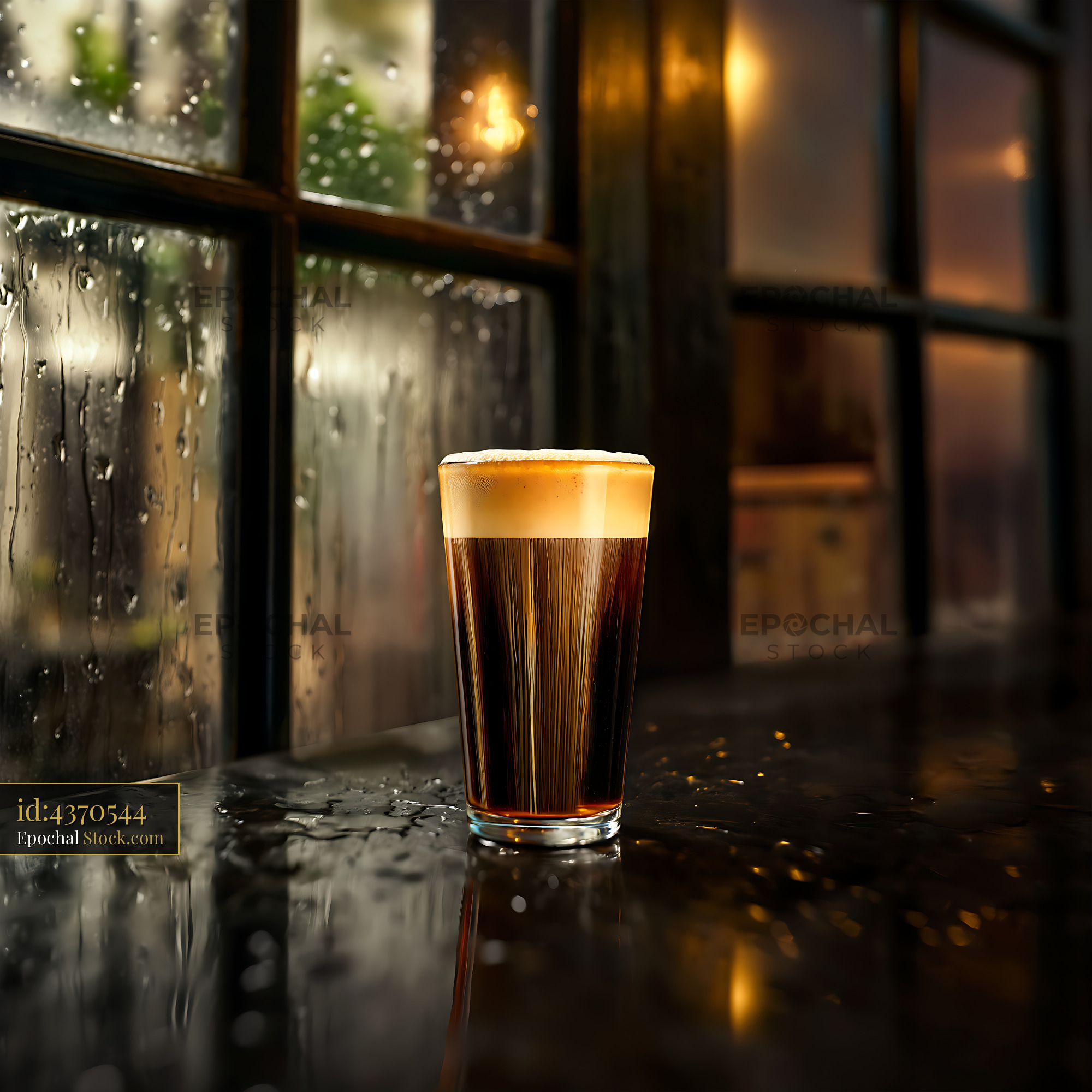 Nitro Caramel Coffee on Rainy Window Sill - stock photo