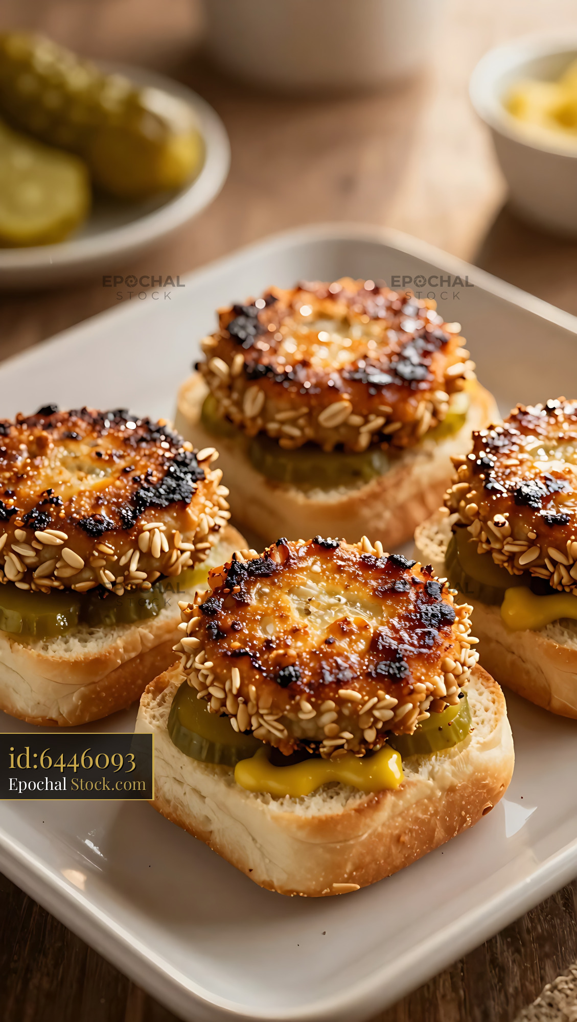 Caramelized Bagel Sandwiches with Pickles and Sesame - stock photo