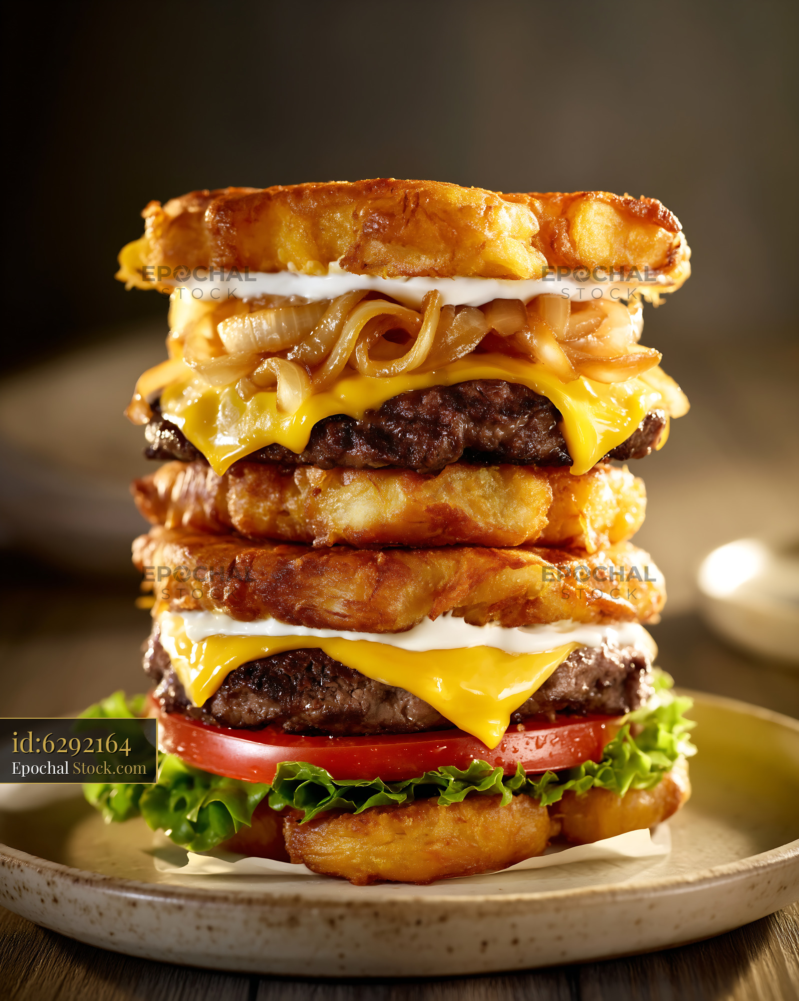 Double Patty Cheeseburger with Crispy Waffle Buns - stock photo