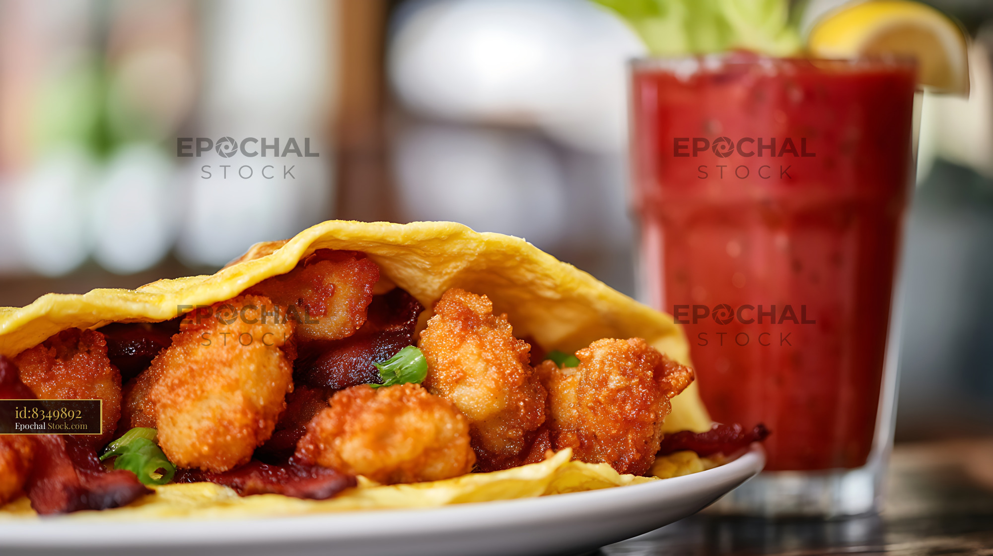 Crispy Fried Chicken Wrap with Bacon and Fries - stock photo