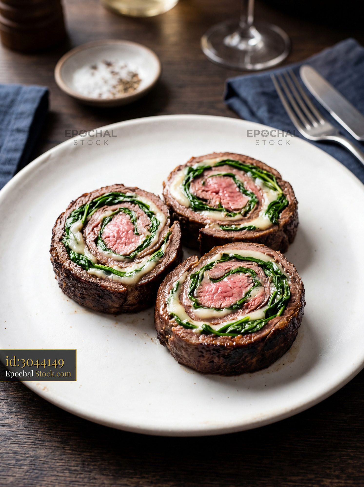 Beef Roulade with Spinach and Cheese - stock photo