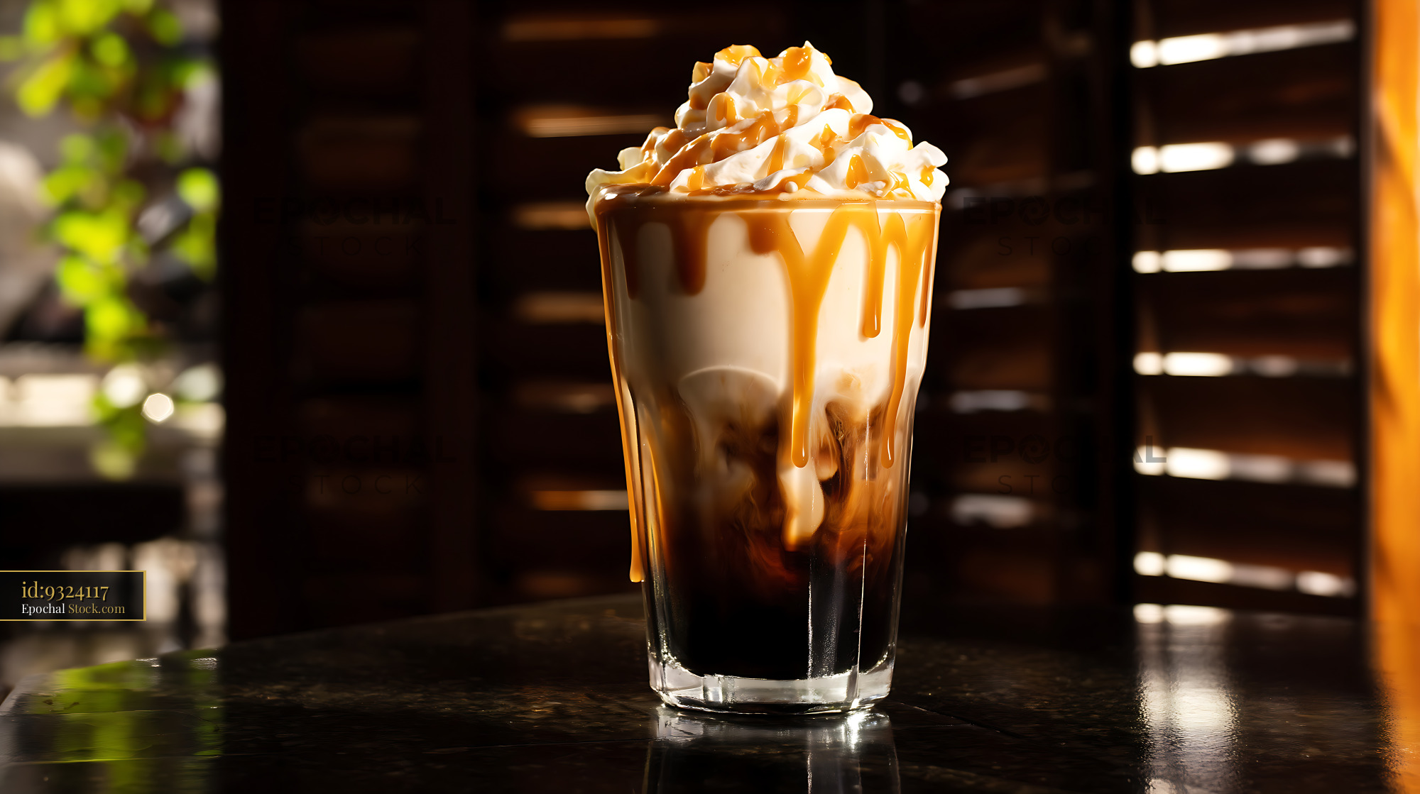Nitro Caramel Coffee with Whipped Cream - stock photo