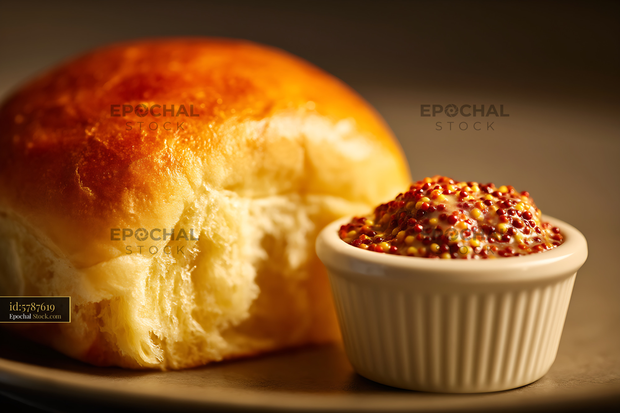 Golden Bread Roll with Spicy Chili Dip - stock photo