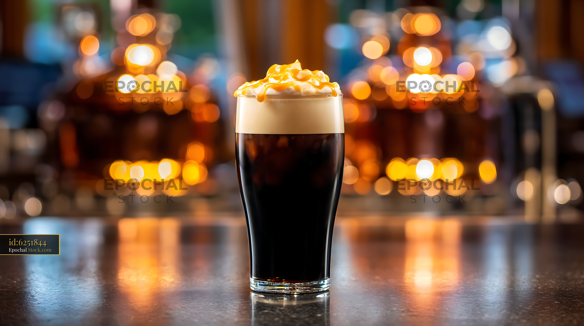 Nitro Caramel Coffee with Whipped Cream Topping - stock photo