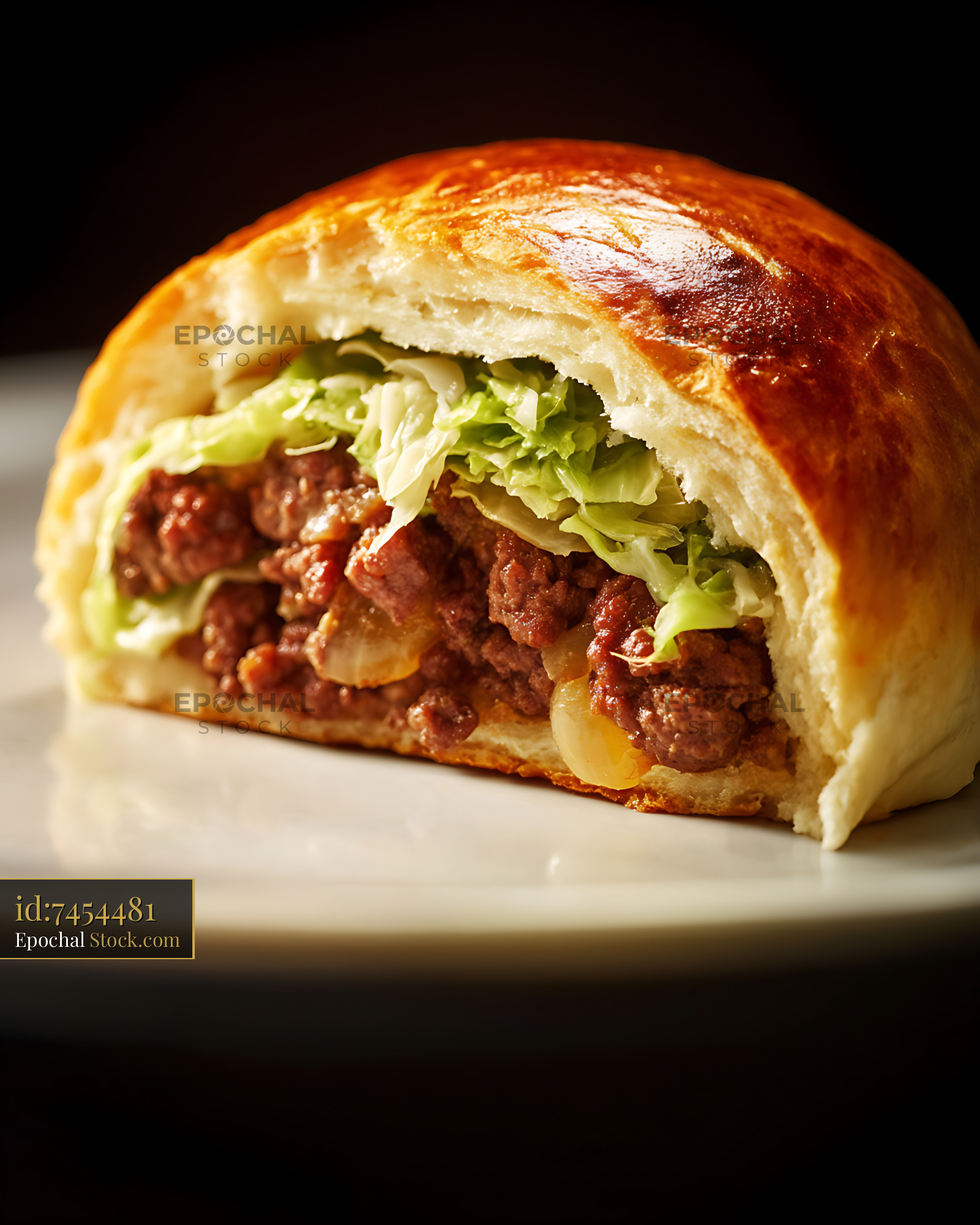 Croissant Sandwich with Braised Meat & Lettuce - stock photo