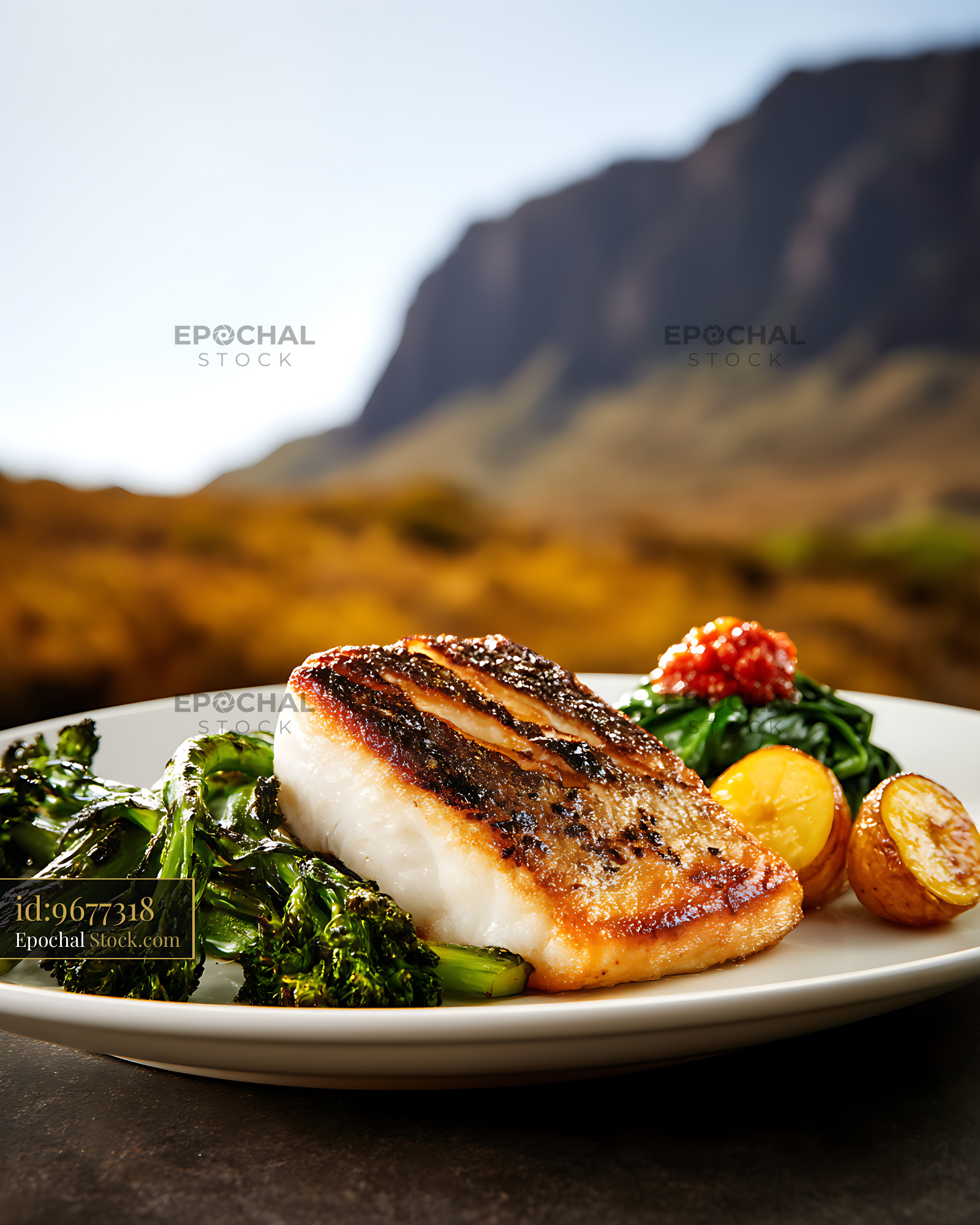 Pan-Seared Murray Cod Fillet with Vegetables - stock photo