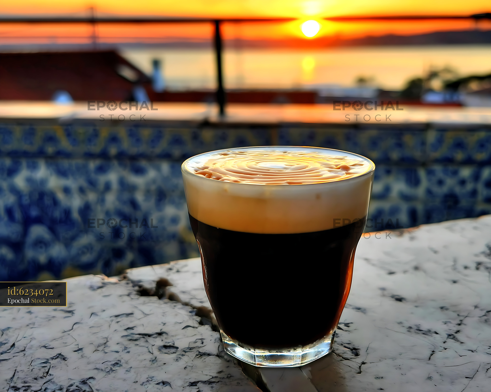 Nitro Caramel Coffee at Sunset Pier - stock photo