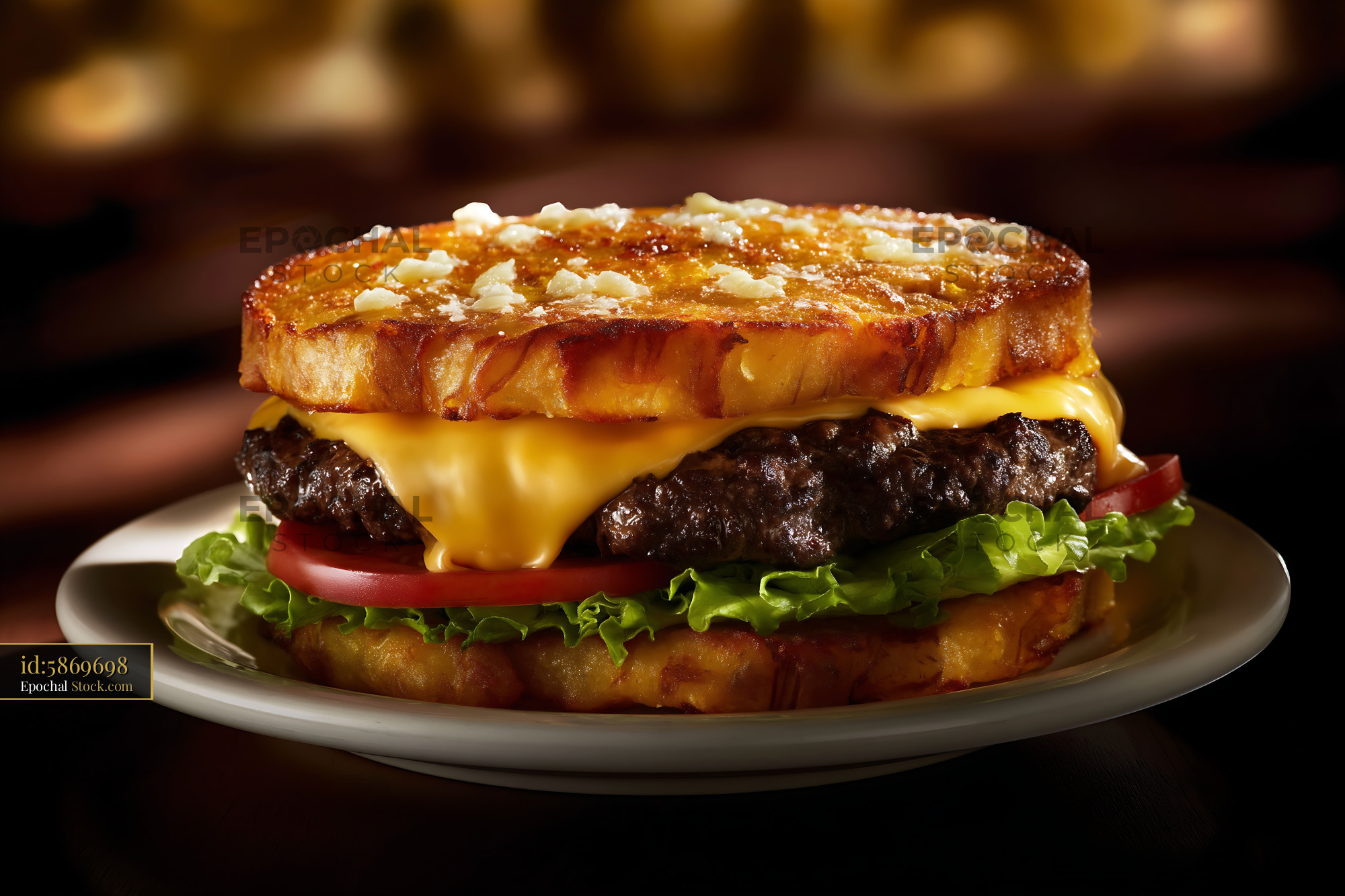 Gourmet Cheeseburger on Toasted Brioche - stock photo