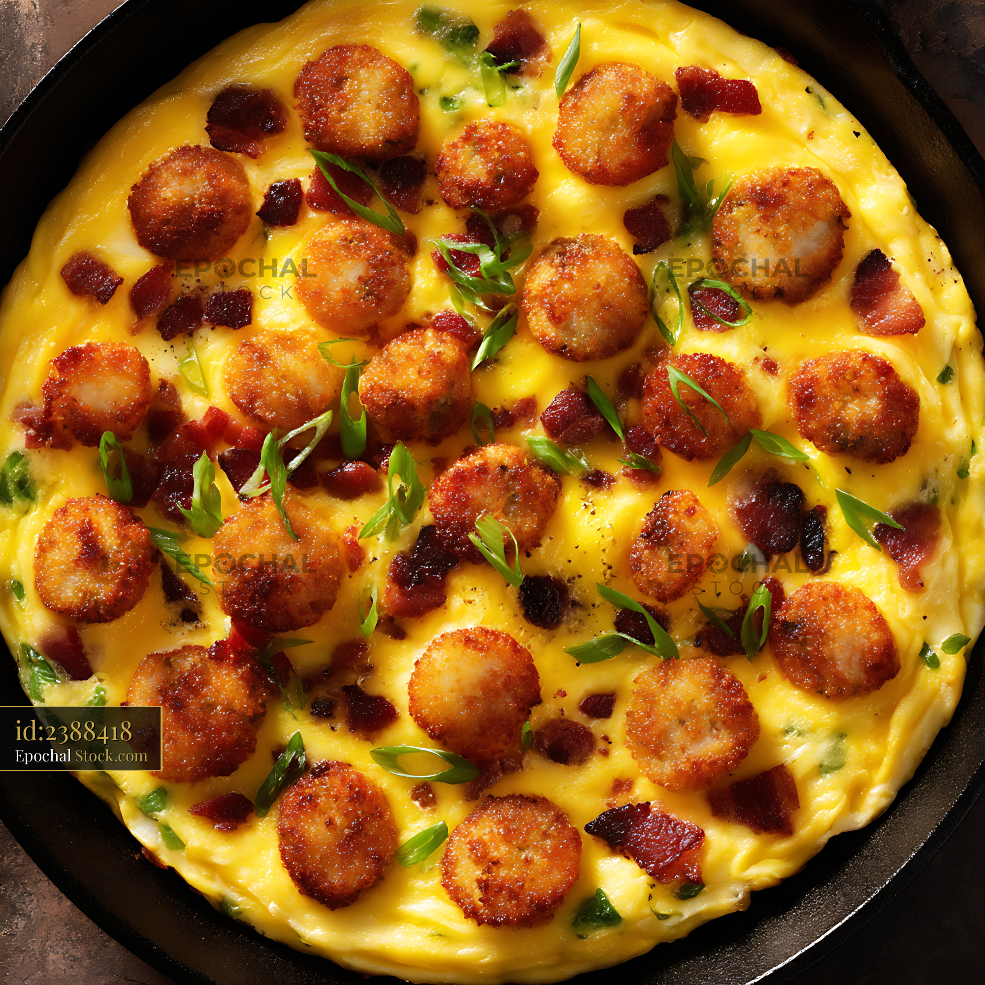 Seared Scallop Frittata with Bacon and Scallions - stock photo