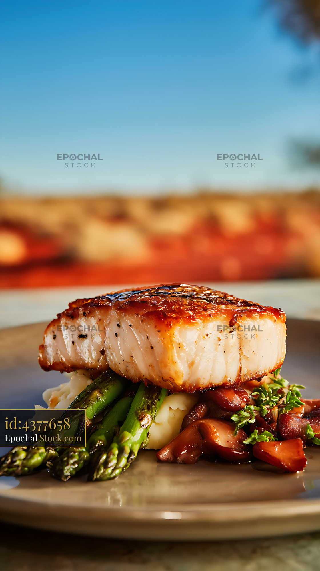 Murray Cod Fillet, Seared with Grilled Asparagus - stock photo