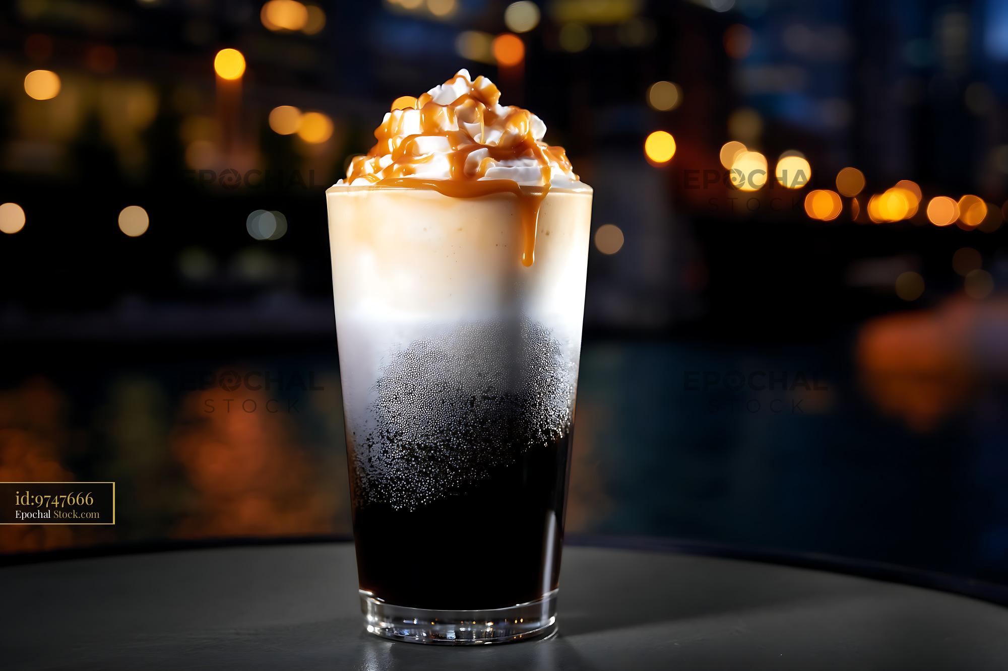 Nitro Caramel Coffee with Whipped Cream - stock photo