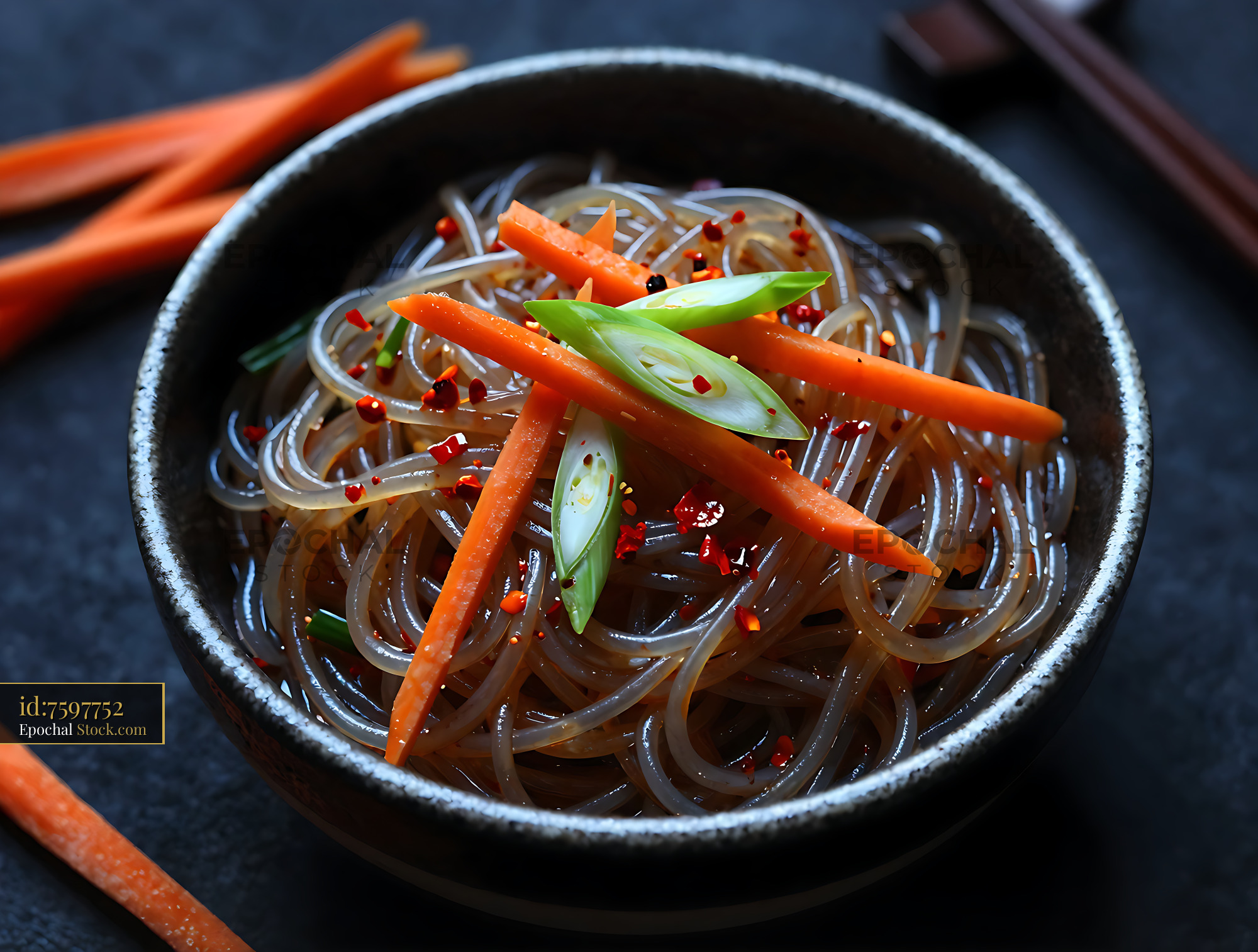 Sichuan Glass Noodle Salad with Fresh Vegetables - stock photo