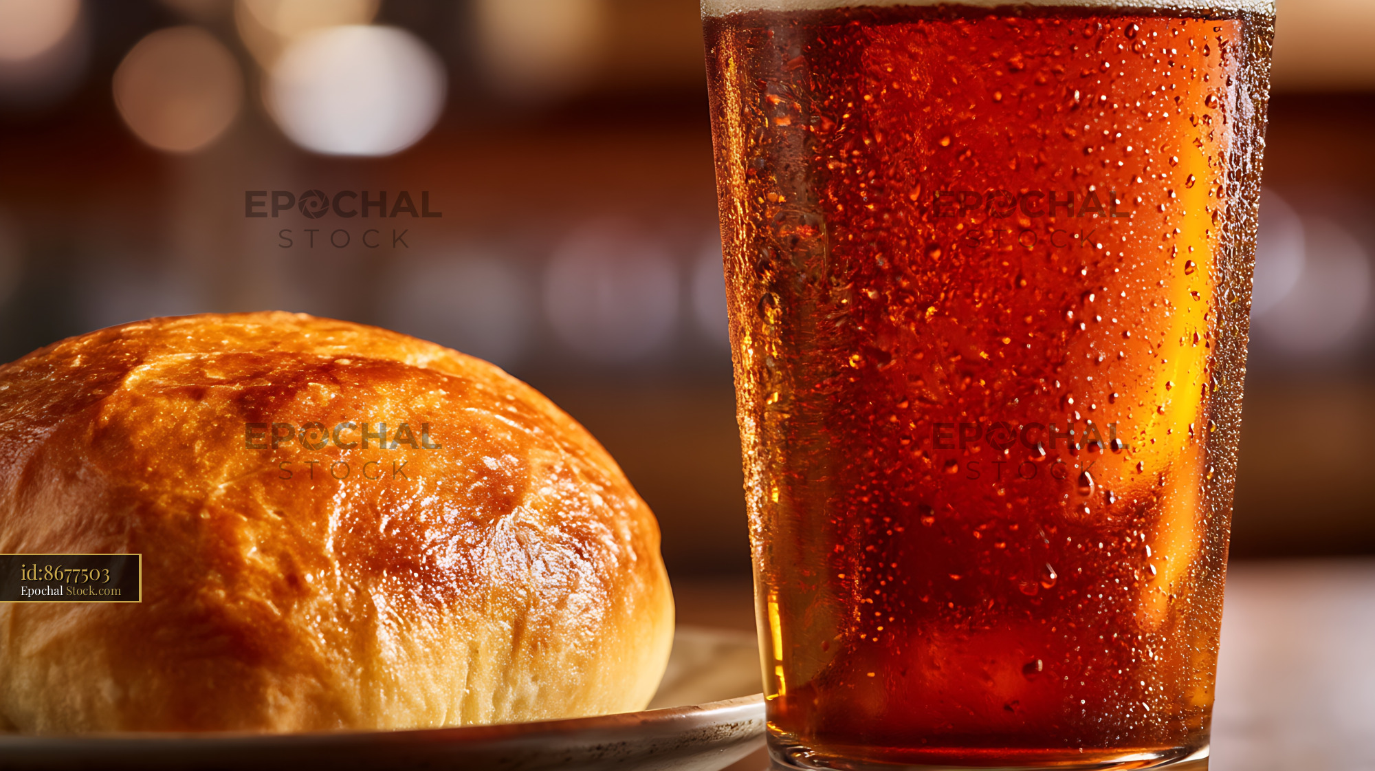 Golden Bread Roll and Iced Cola Soda - stock photo