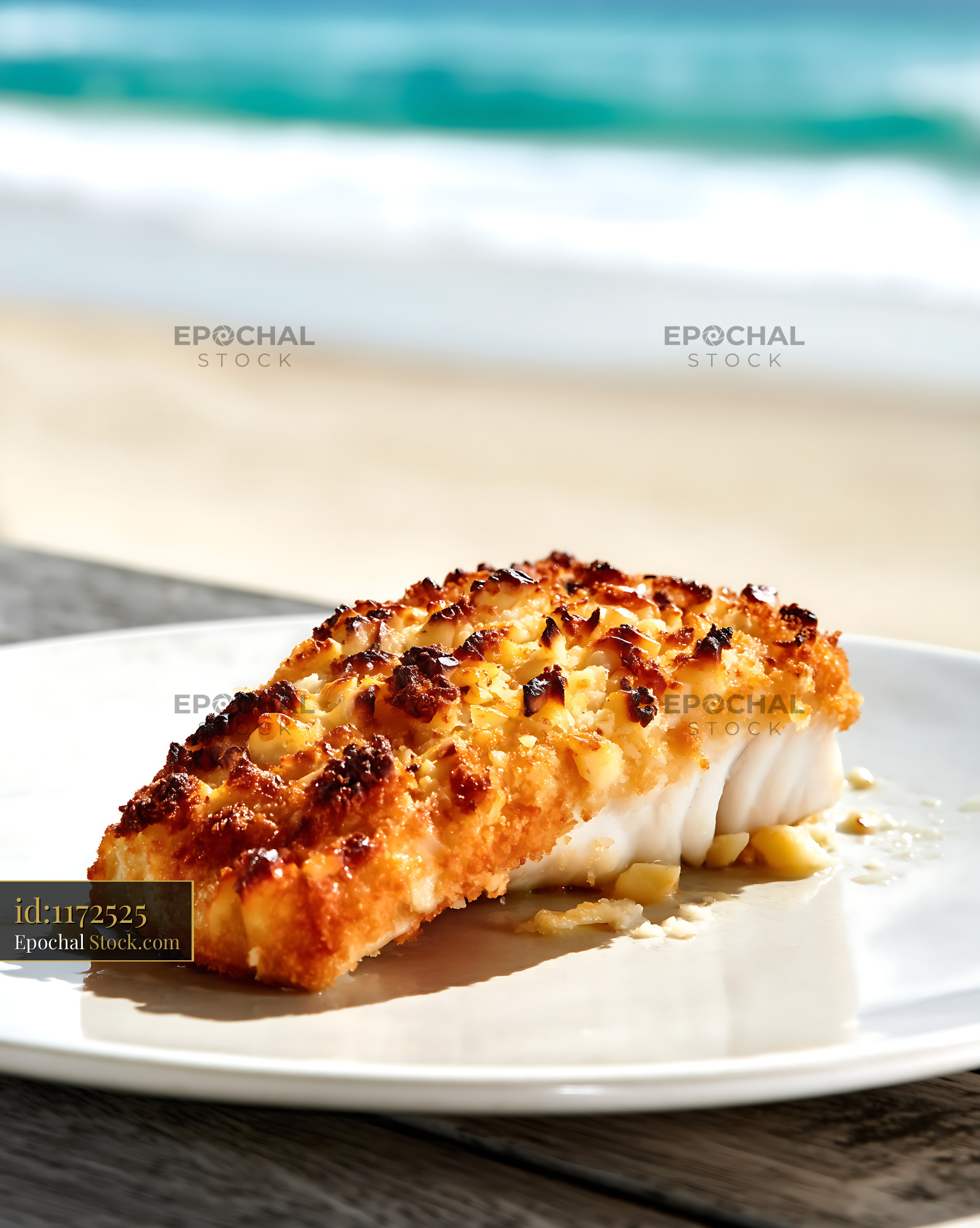 Macadamia Crusted Fish Plated Elegantly - stock photo