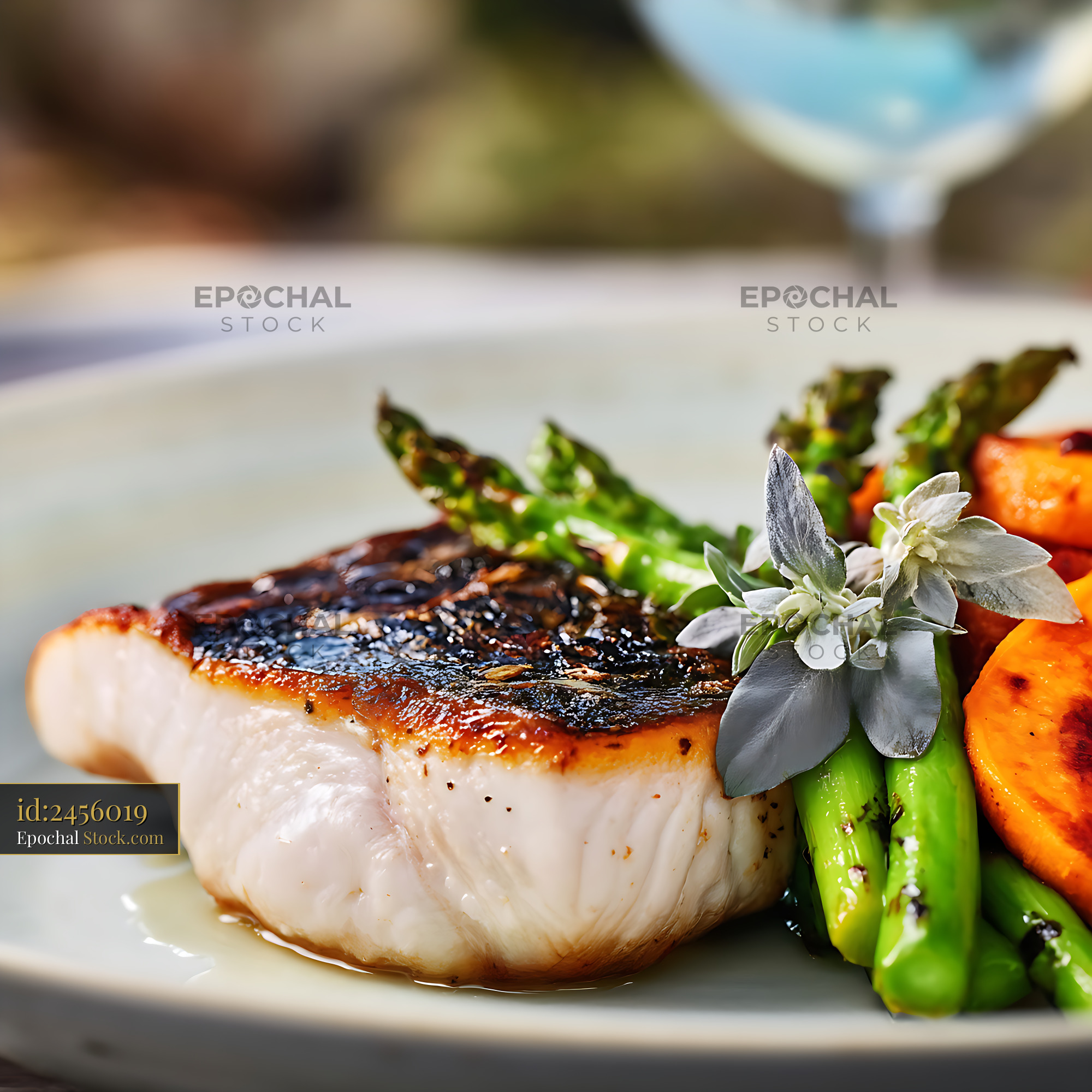Seared Murray Cod Fillet with Asparagus Garnish - stock photo