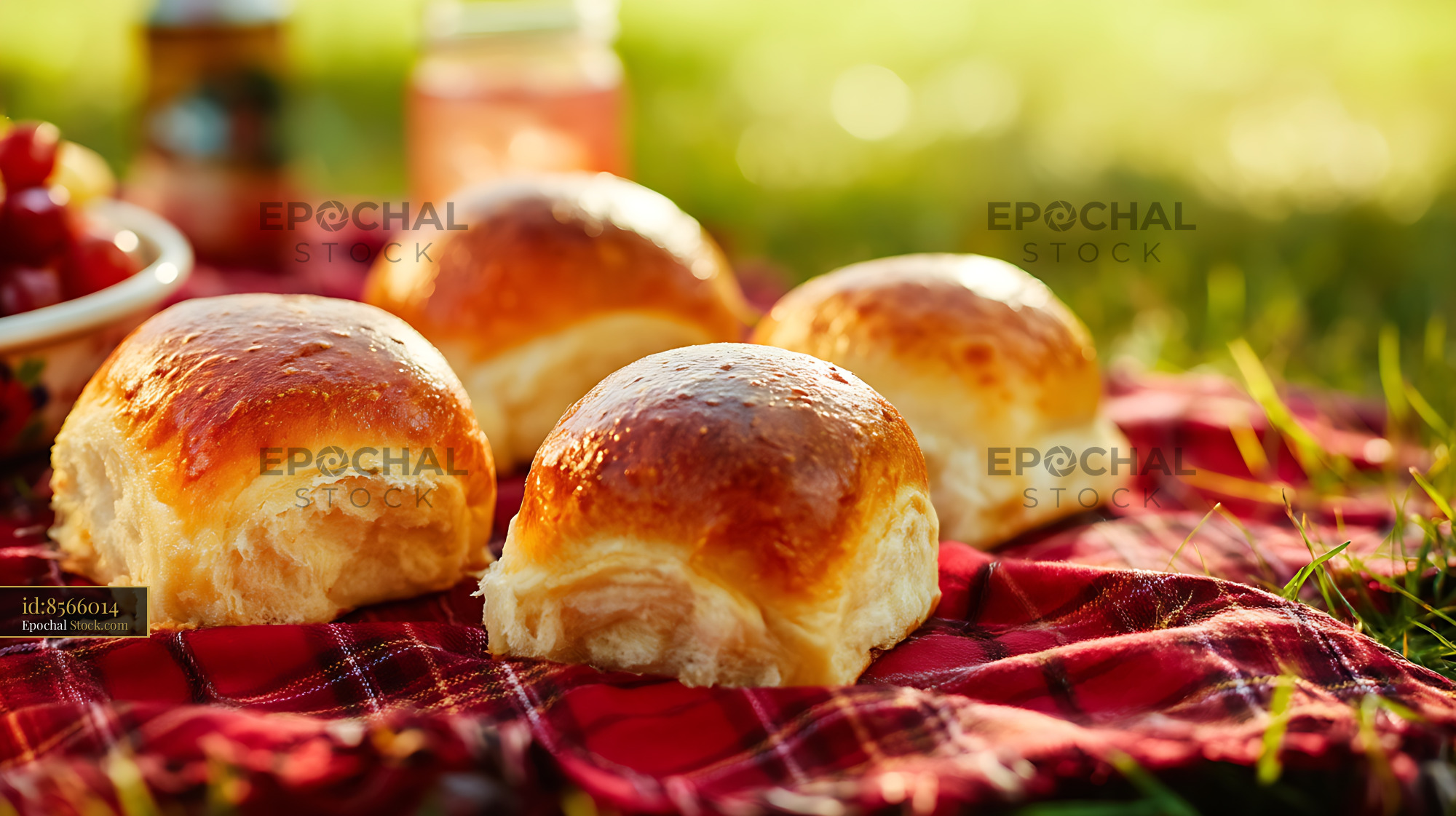 Freshly Baked Dinner Rolls at Summer Picnic - stock photo