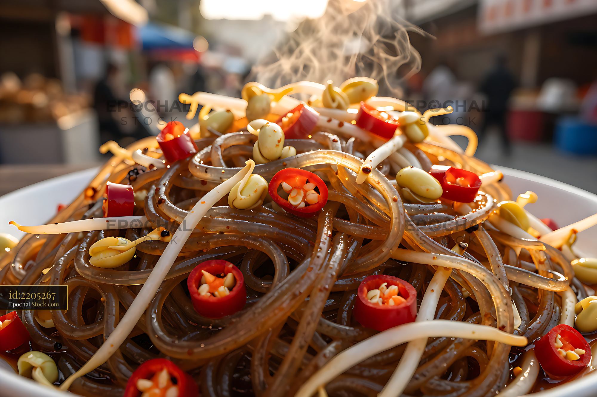 Steaming Asian Noodles with Fresh Chili and Scallions - stock photo