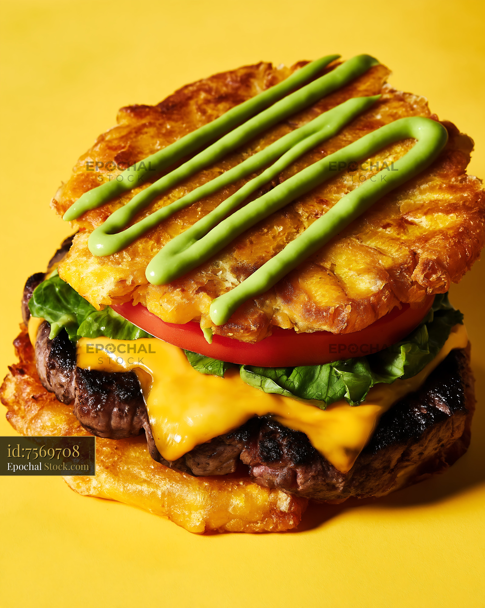 Gourmet Hash Brown Burger with Asparagus - stock photo