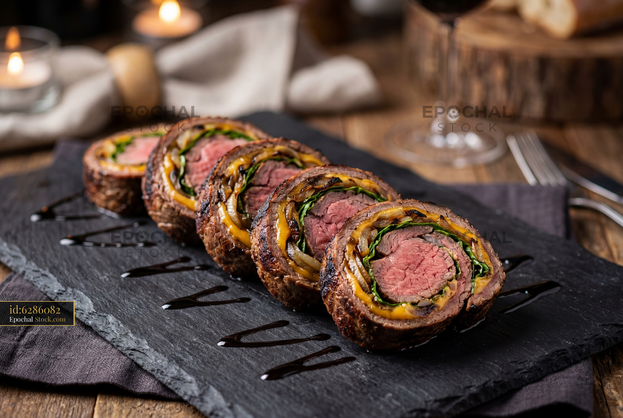 Sliced Beef Wellington Plated Fine Dining Presentation - stock photo