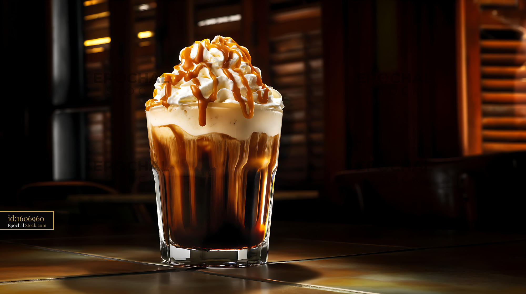 Nitro Caramel Coffee with Whipped Cream Drizzle - stock photo