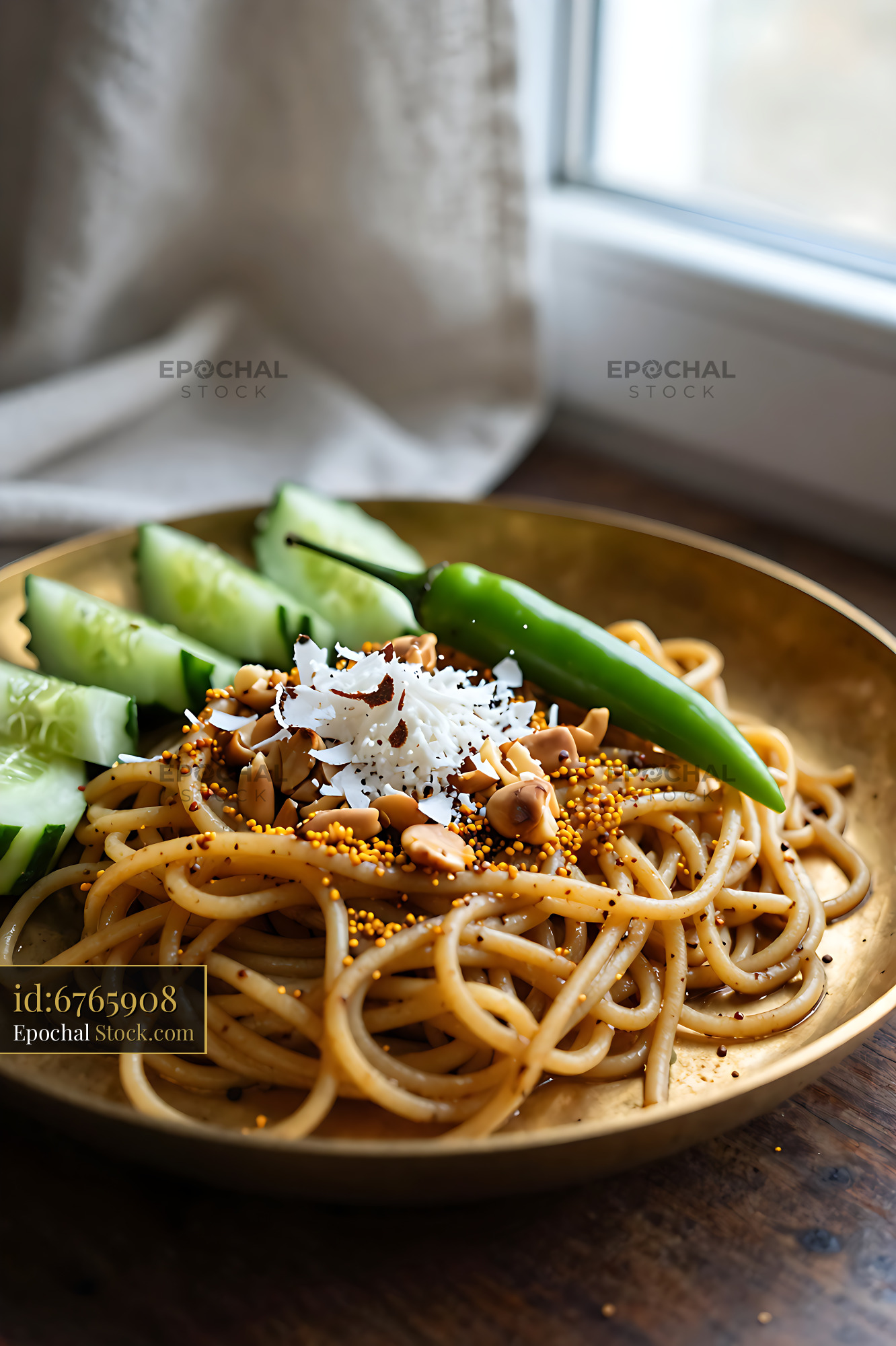 Kakdi Koshimbir: Cucumber Salad with Toppings - stock photo