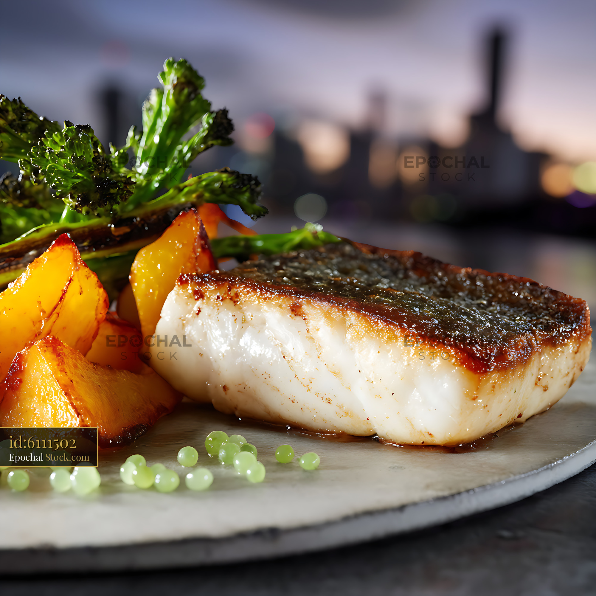 Seared Murray Cod Fillet with Root Vegetables - stock photo
